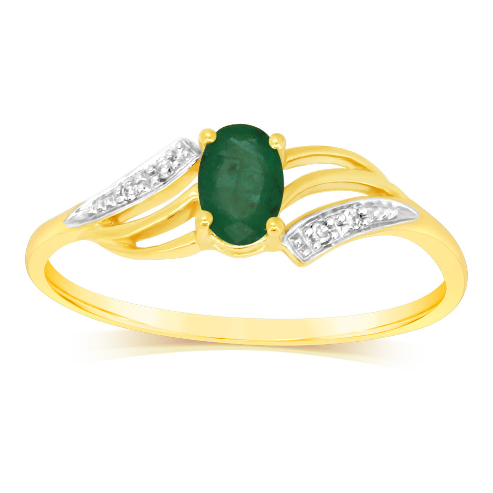 9ct Yellow Gold 0.55 Carat Natural Emerald & Diamond Ring for Women - Elegant Birthstone Jewelry Gift for Anniversary, Engagement & Special Occasions