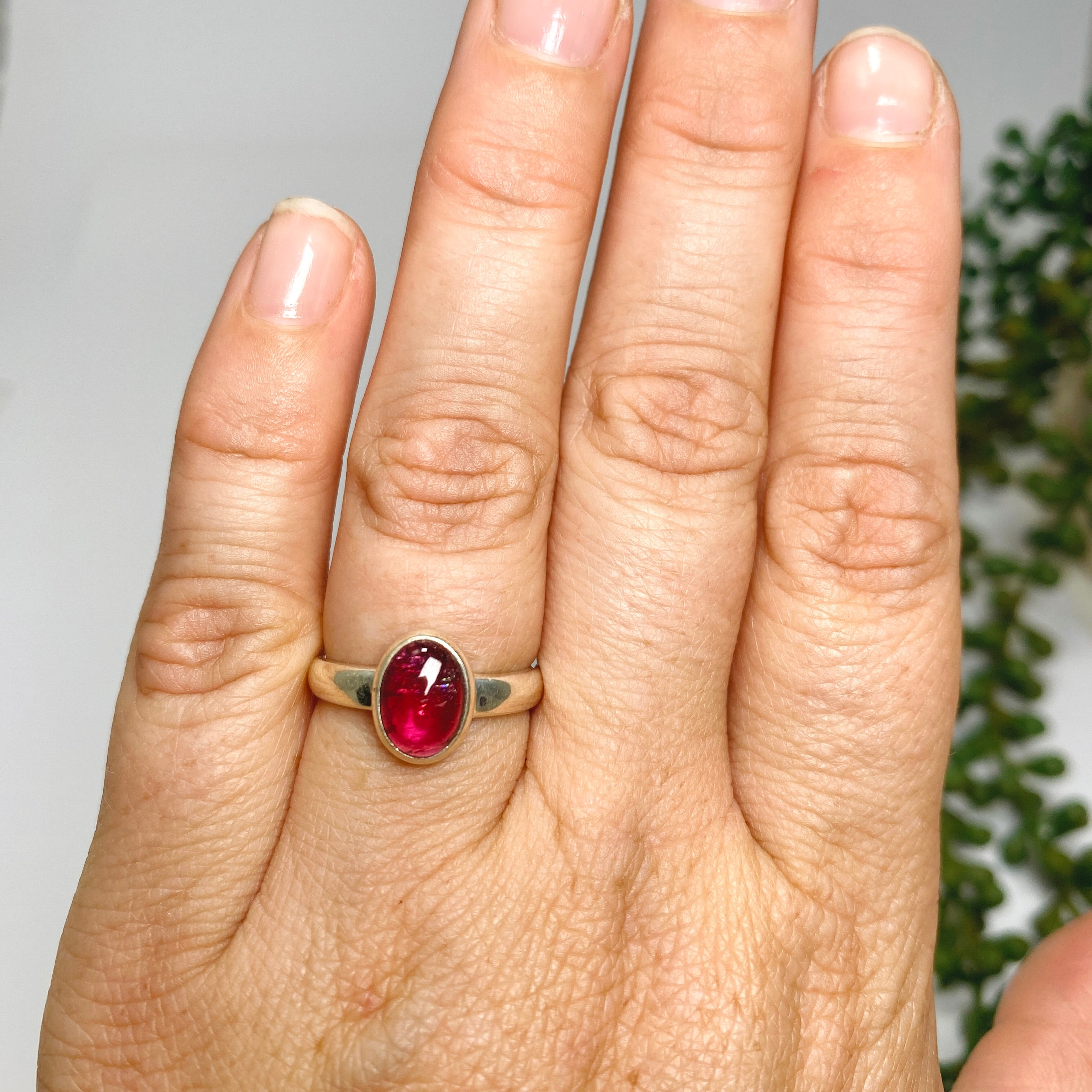 Natural Pink Tourmaline Oval Cabochon Sterling Silver Ring Size 6.5 - Elegant Birthstone Jewelry for Women, Perfect for Valentine's Day Gift & Everyday Wear