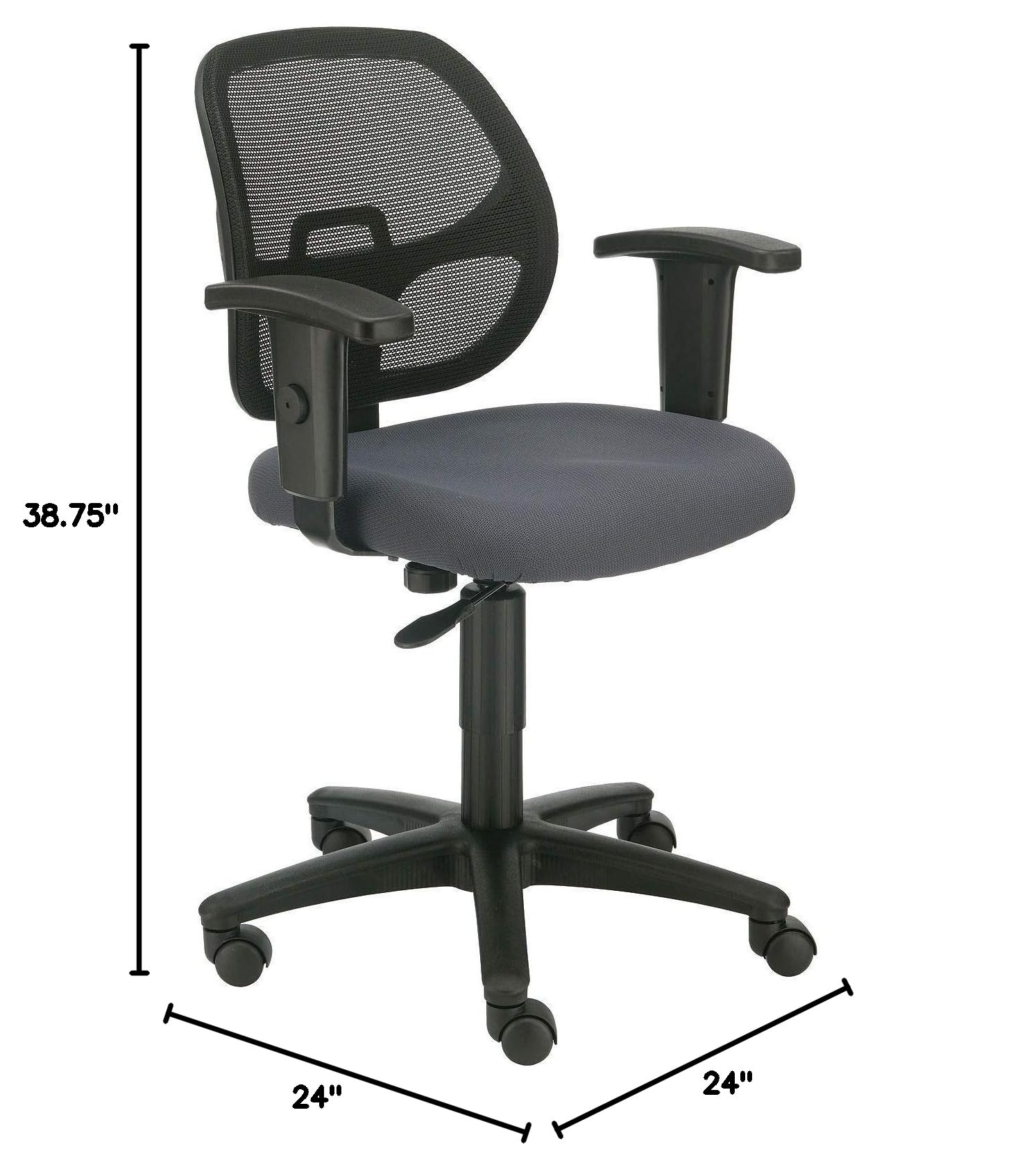 Ergonomic Mesh Back Office Chair with Arms - Breathable Fabric, Adjustable Height & Lumbar Support - Comfortable Gray Desk Chair for Home Office, Conference Room & Workspace