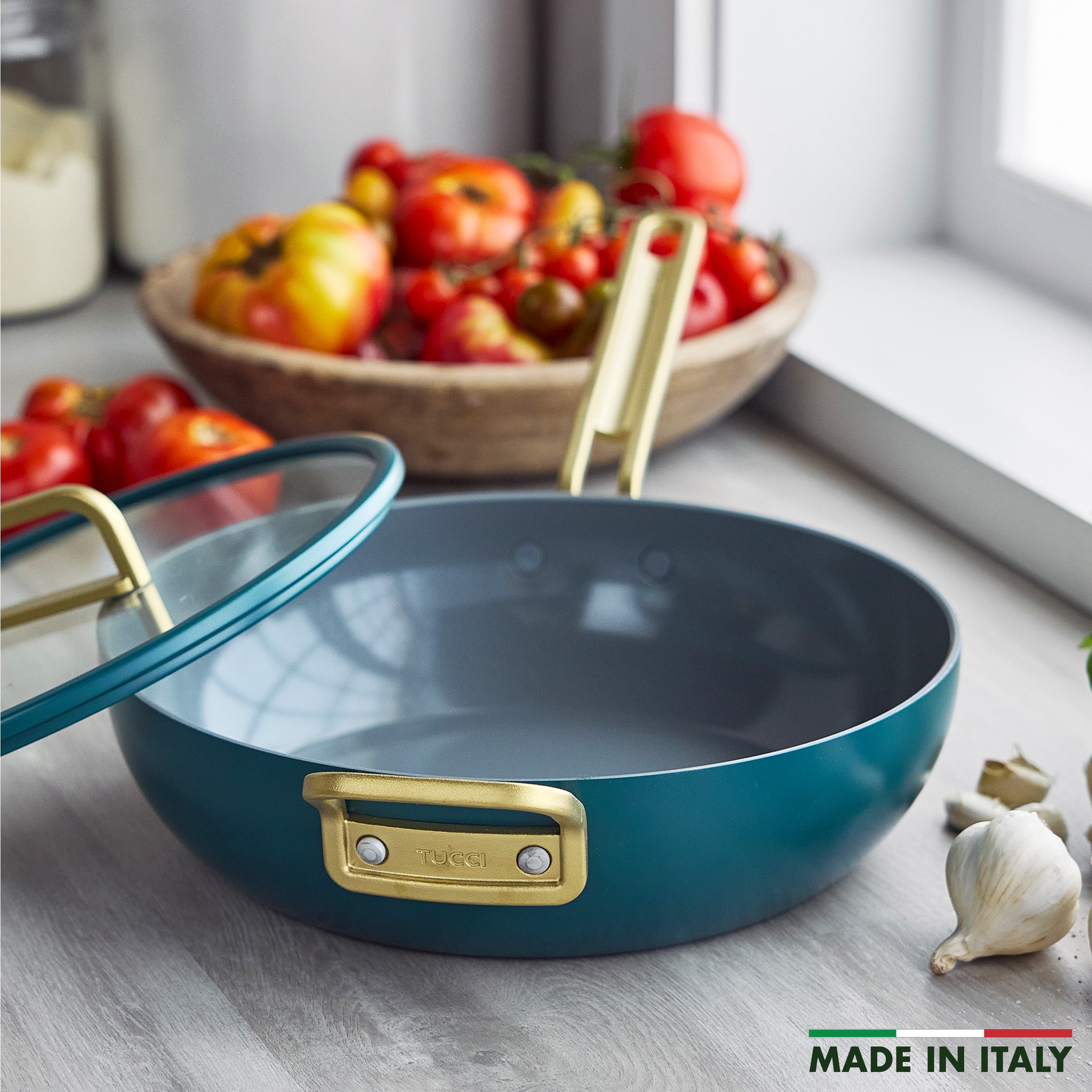 Stanley Tucci™ Nonstick Ceramic Cookware Set - 4.5 Quart Saucepan with Lid | Venetian Teal | Healthy Cooking, Pasta & Soup Making | Dishwasher Safe & Oven Safe Up to 450°F