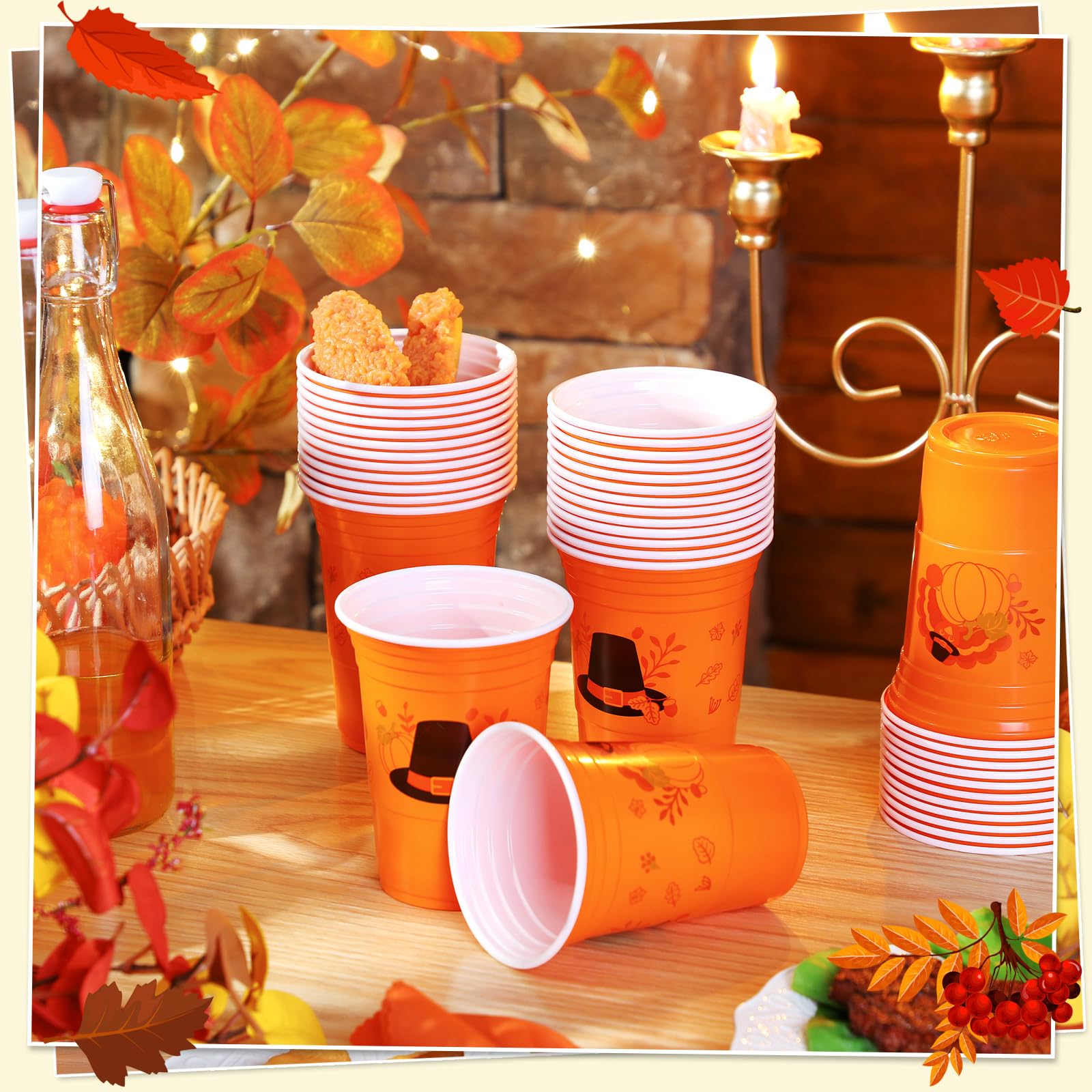 100-Pack 16oz Thanksgiving Plastic Cups - Bulk Disposable Orange Pumpkin Cups for Juice, Coffee & Fall Beverages | Perfect for Thanksgiving Dinner, Autumn Harvest Parties & Holiday Decorations