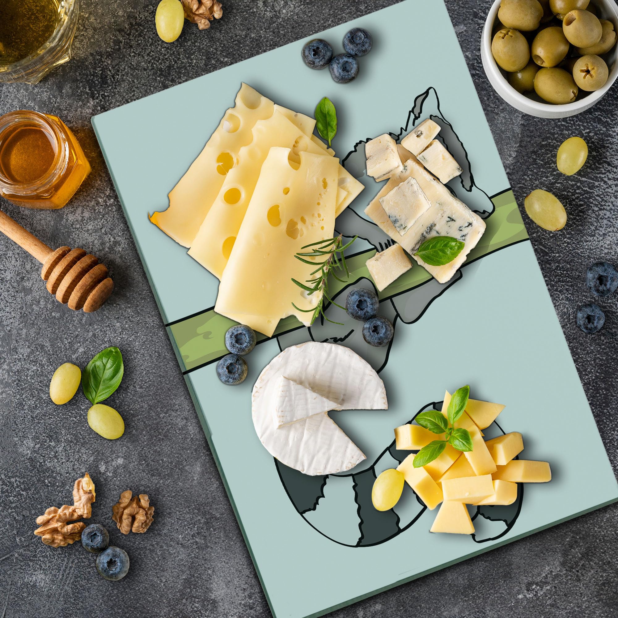 Ambesonne Lemur Tempered Glass Cutting Board - Large Decorative Serving Board with Exotic Wild Monkey Cartoon Design, Grey Yellow - Perfect for Kitchen Prep, Charcuterie, and Party Platters