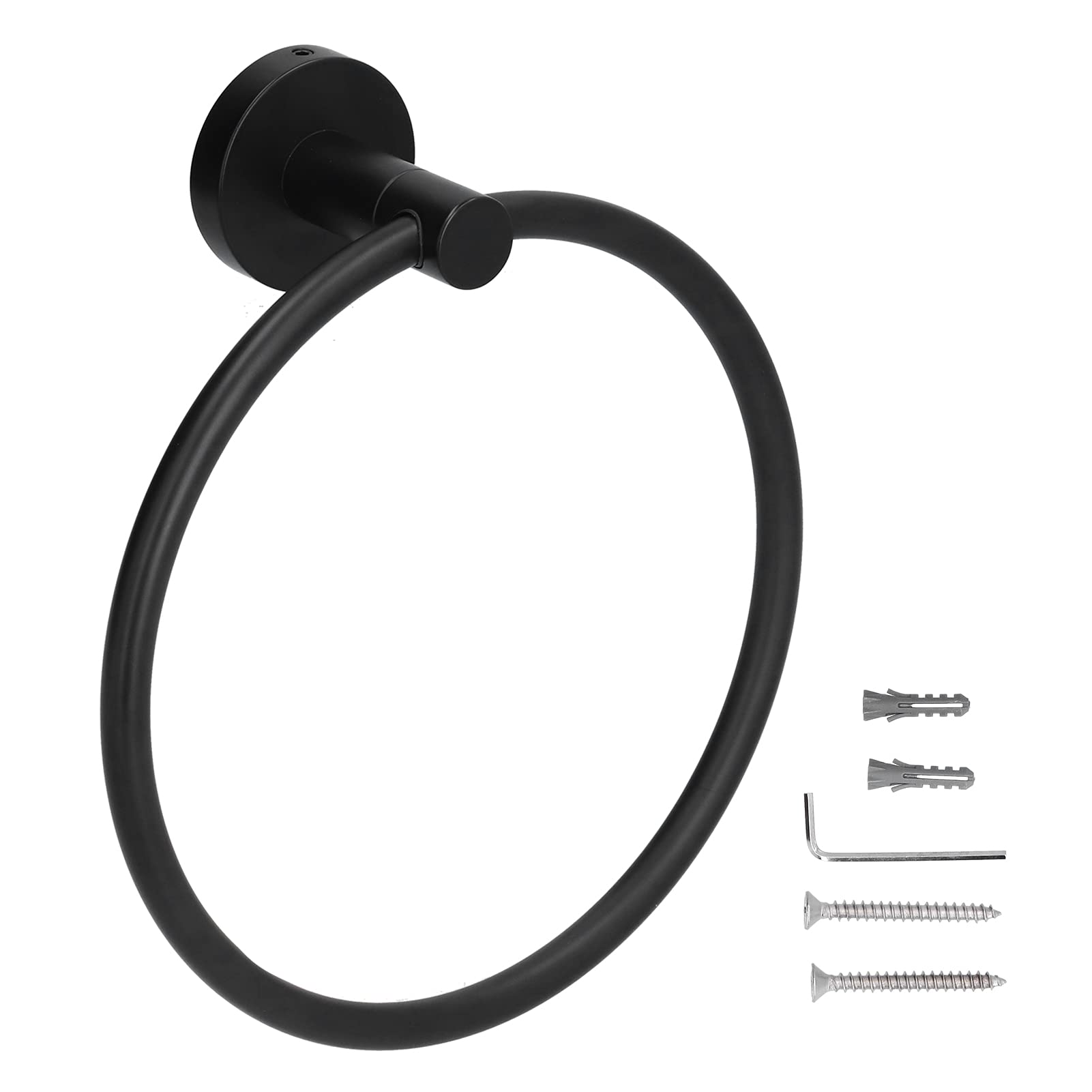 Black Matte Stainless Steel Towel Ring - Wall Mounted Bathroom & Kitchen Towel Holder for Hand & Dish Towels - Perfect for Modern Homes, Apartments, and Hotels