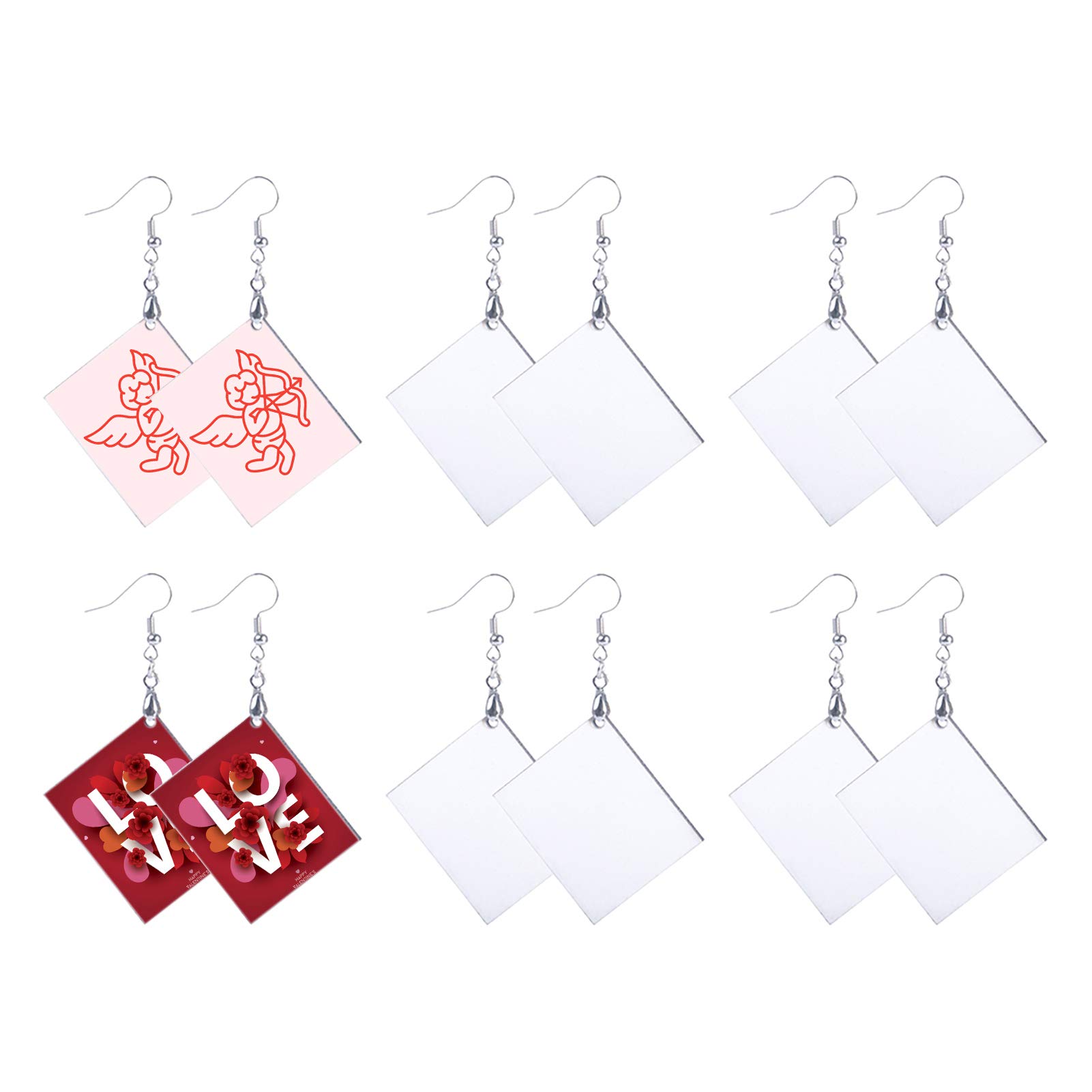 12-Piece Sublimation Blank Earrings Set - DIY Square Heat Transfer Jewelry Pendants with Hooks for Custom Printing | Perfect for Handmade Crafts, Personalized Gifts & Fashion Accessories