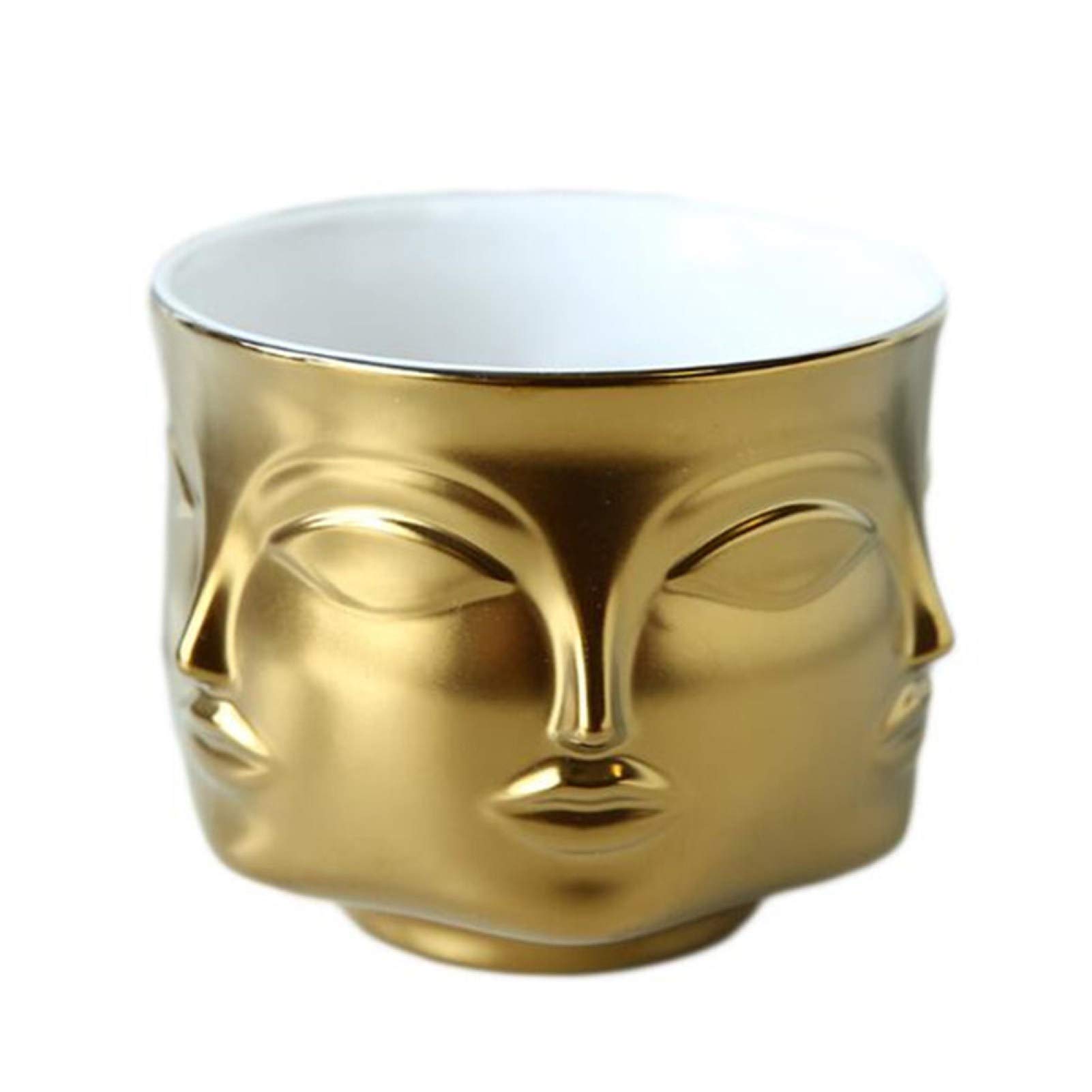 Golden Artistic Human Face Pattern Flower Pot - Unique Home Decoration Planter for Indoor Plants | Perfect Housewarming Gift & Garden Tools Accessory | Ideal for Living Room, Patio, and Office Decor