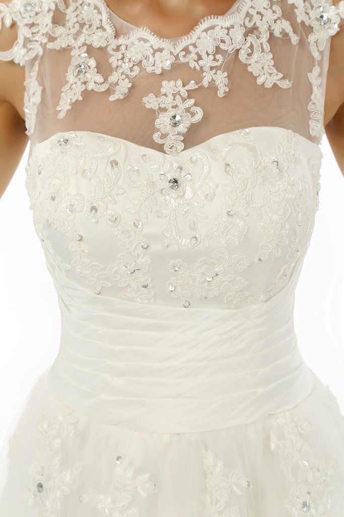 Engerla Women's Tea-Length Wedding Dress with Straps, Tulle Applique & Crystal Details – Perfect for Bridal Showers, Beach Weddings, and Vow Renewal Ceremonies