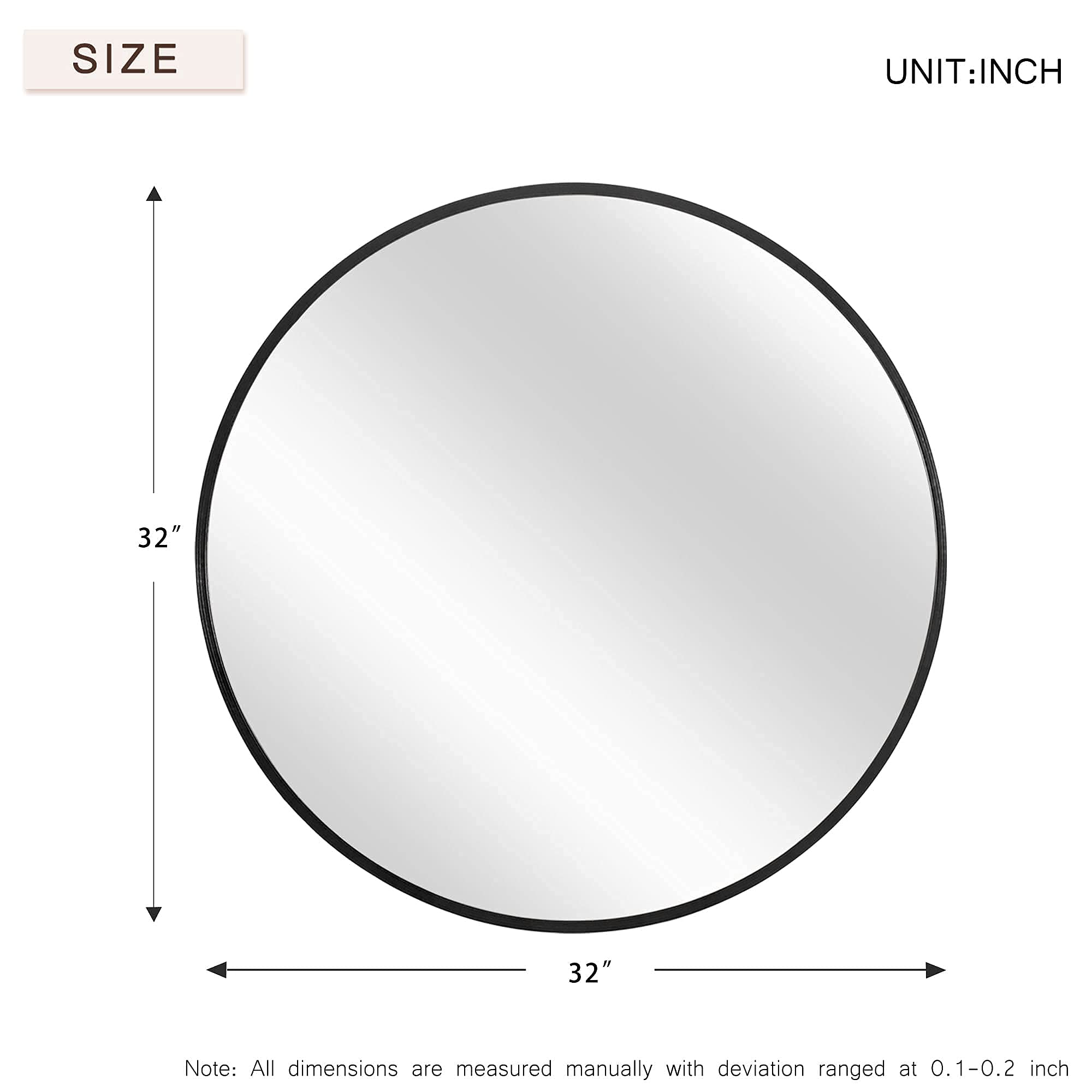 KIAYACI 32 Inch Round Wall Mirror with Aluminum Alloy Frame - Shatterproof Glass for Bathroom, Living Room & Bedroom Decor - Perfect for Vanity, Entryway & Home Decoration (Black)