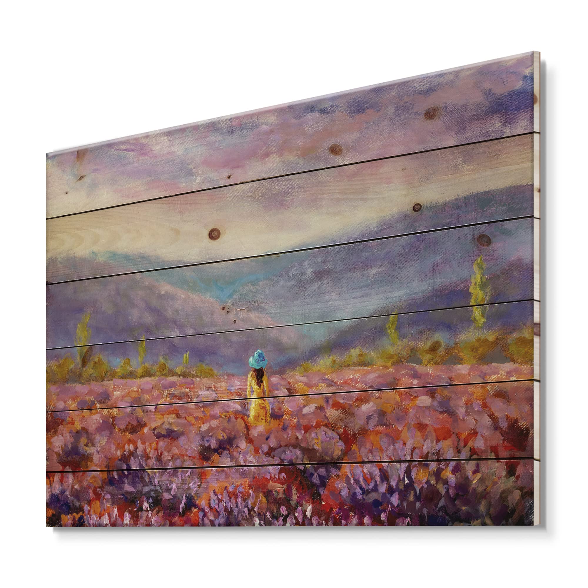 Yellow Dress Woman Wood Wall Art - Traditional Landscape Decor for Living Room