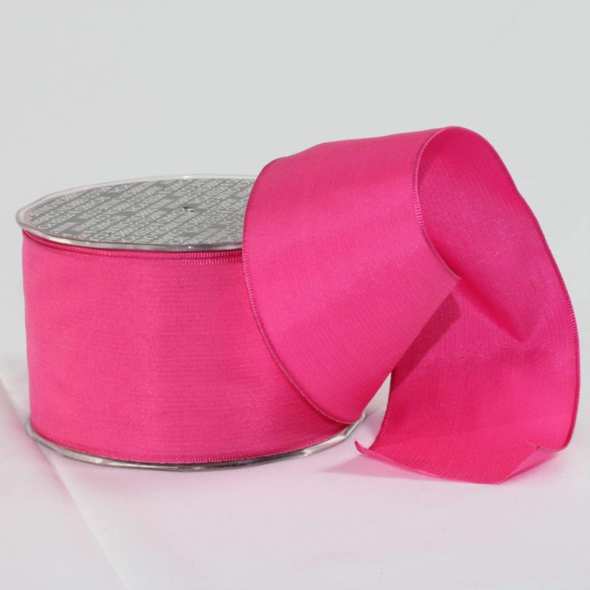 Fuchsia Pink French Taffeta Wired Craft Ribbon - 2.5 Inch x 27 Yards Bulk Roll for Gift Wrapping, Floral Arrangements, and DIY Wedding Decorations