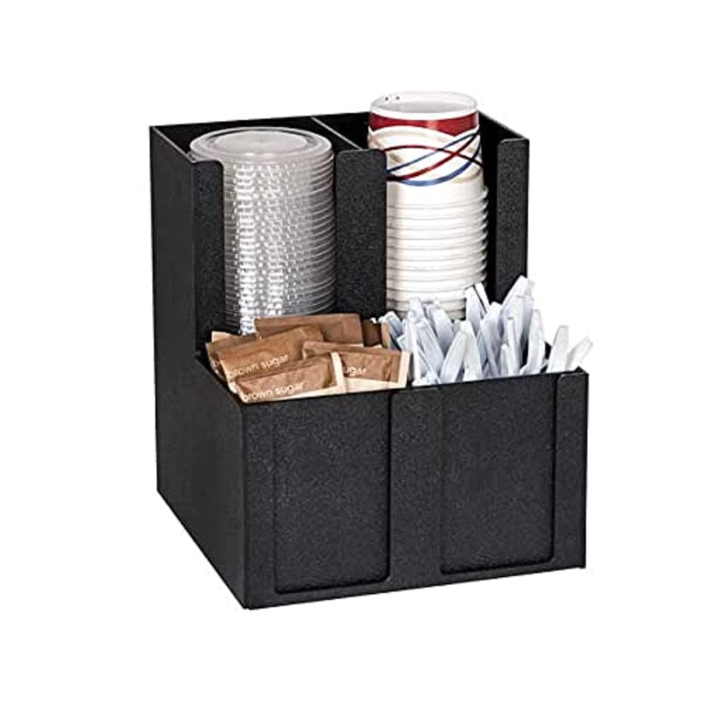 Dispense-Rite MCD-4BT 4-Section Cup, Lid, Condiment & Straw Organizer - Black Polystyrene for Restaurants, Cafes, and Food Service Counters