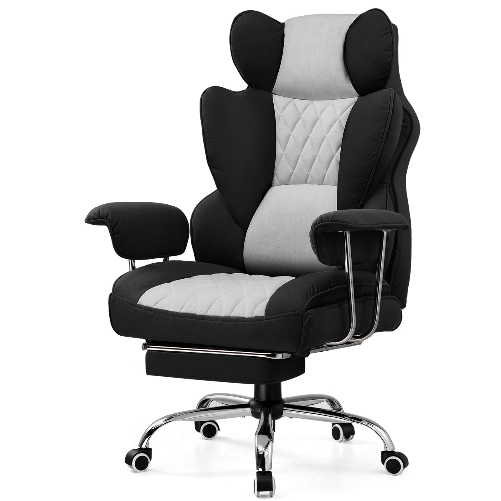 GTRACING Ergonomic Gaming Chair with Lumbar Support - Comfortable Office Desk Chair with Adjustable Armrests & Footrest for Home & Work (Fabric, Black & Gray) - Perfect for Gaming, Working & Relaxing