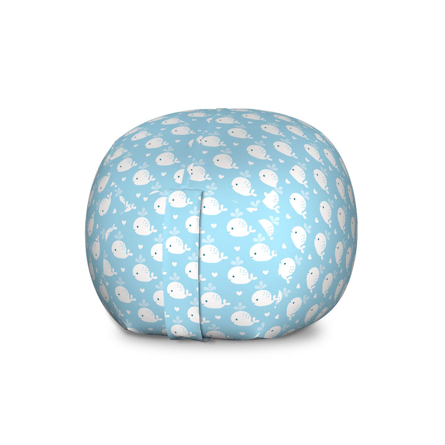 Ambesonne Whale Plush Toy Storage Bag Chair - Large Pale Blue & White Washable Organizer for Stuffed Animals | Marine Animal Theme with Water Splash & Hearts Design | Perfect for Kids' Room, Nursery, or Playroom Organization