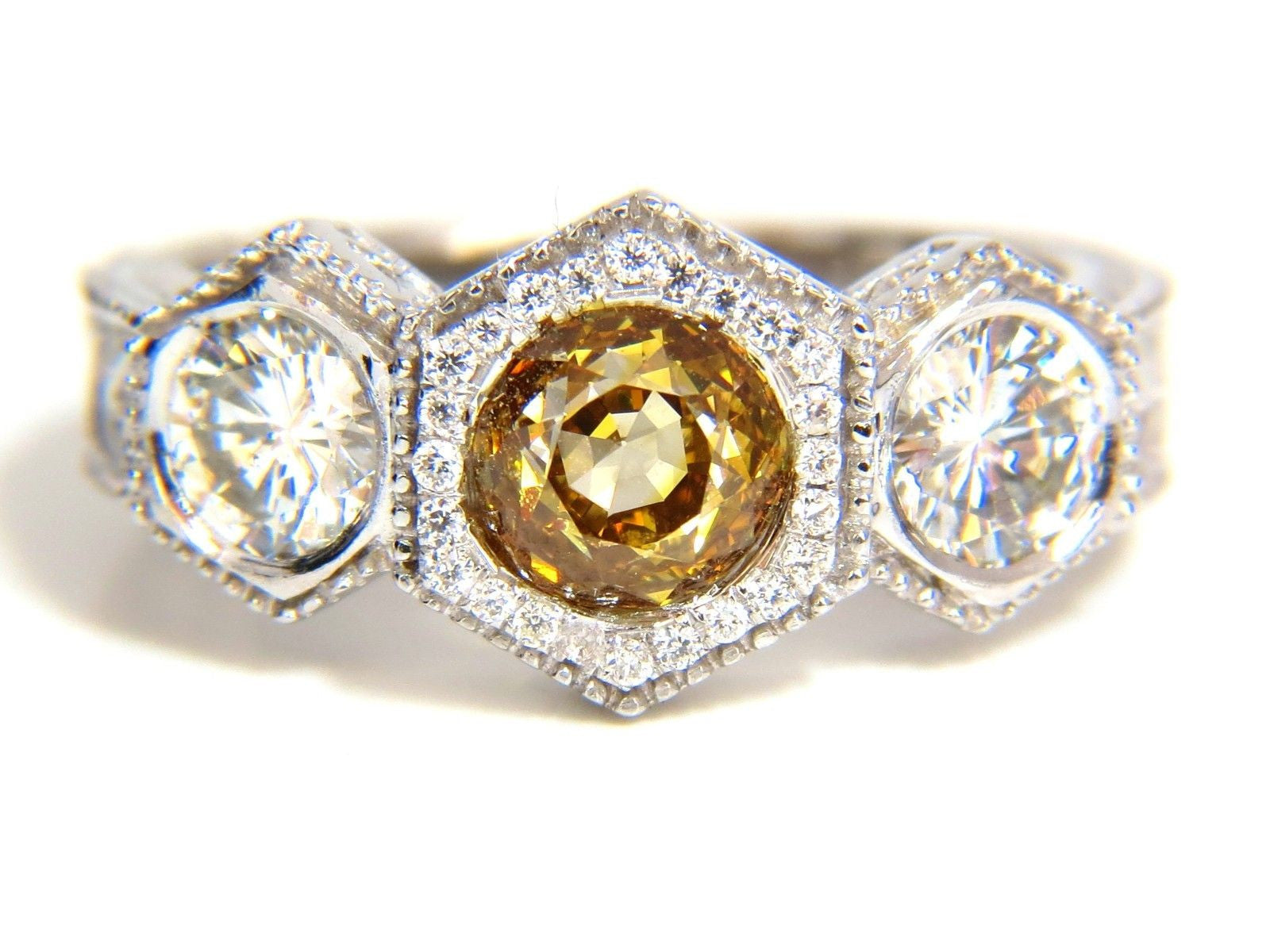 2.30CT GIA Certified Fancy Yellow Brown Diamond Ring in 18KT Edwardian Crown Deco Style - Perfect for Weddings, Anniversaries & Special Occasions