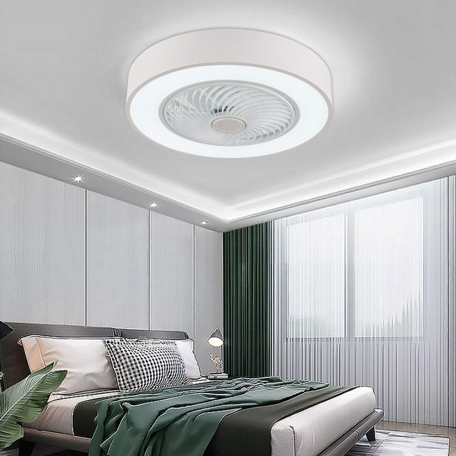 Modern 3-Speed LED Ceiling Fan with Light - Remote Control, 3 Color Options, Metal Shell & Acrylic Lampshade - Semi-Flush Mount Round Design for Bedroom, Living Room, Office - White | Energy Efficient Cooling & Stylish Lighting Solution for Home & Workspaces