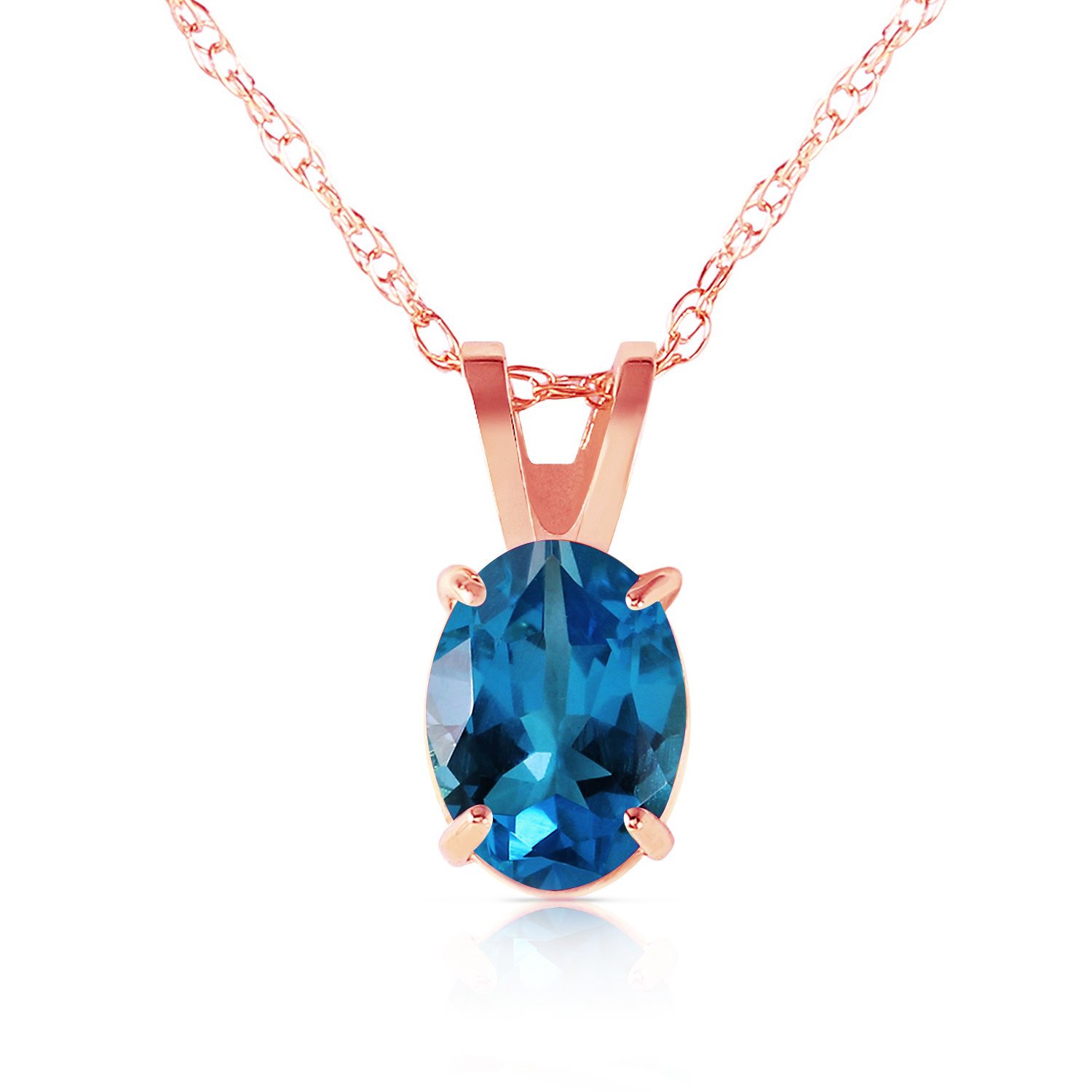 14K Solid Rose Gold Necklace with 0.85 Carat Natural Oval Blue Topaz Pendant - Elegant Jewelry Gift for Women, Perfect for Anniversary, Birthday & Special Occasions