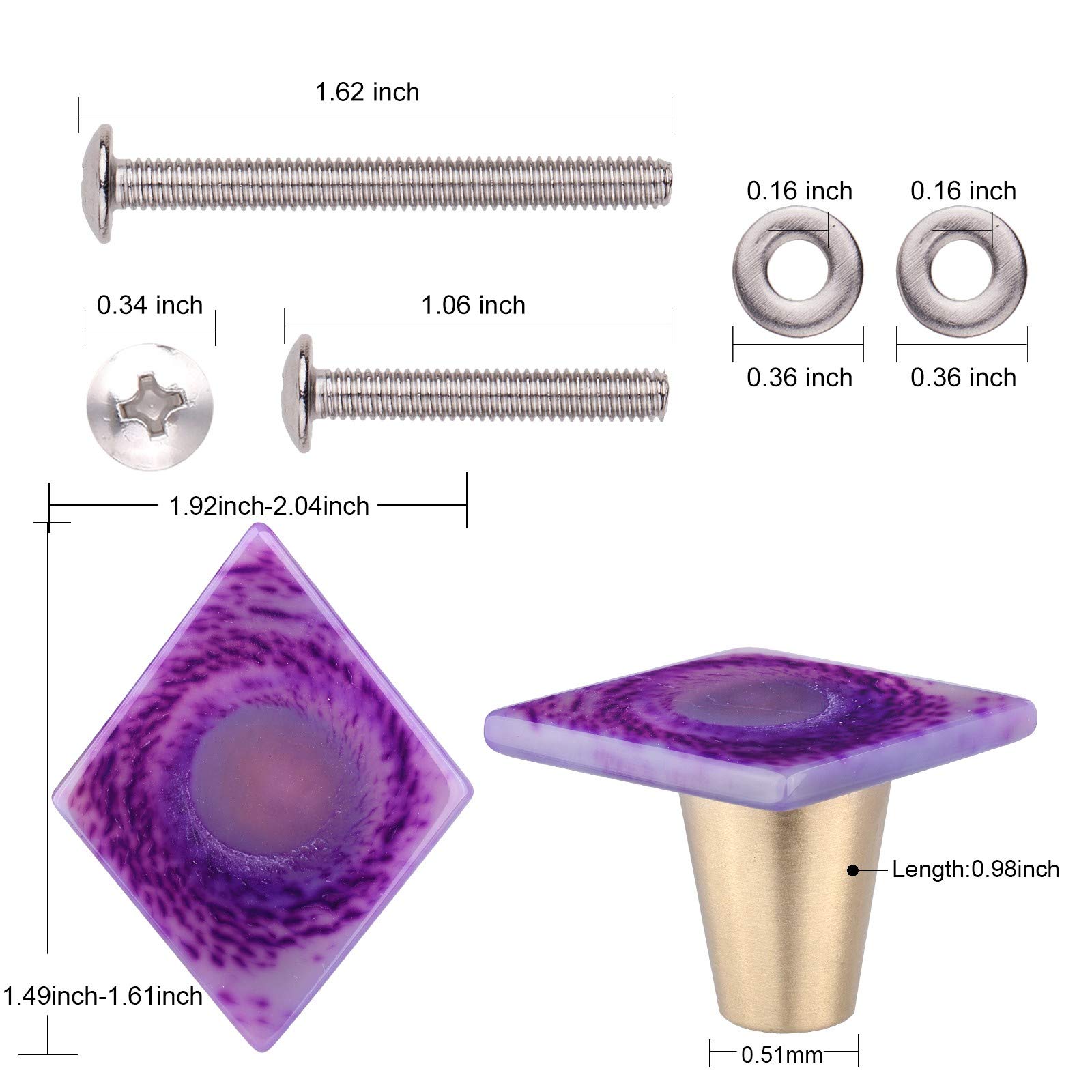 Purple Agate Knob Drawer Pulls - 2 PCS, Rhombus Shape for Furniture & Cabinets - Home Decor Upgrade