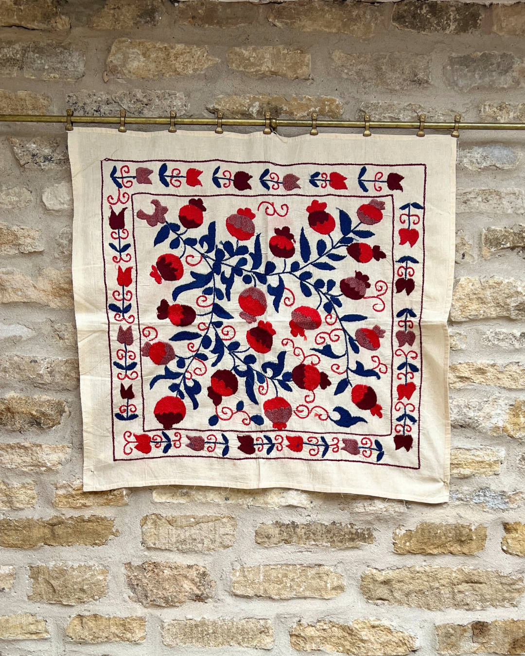 Extra Small Suzani 05 - Handmade Cotton Pillow Cover - Boho Home Decor for Living Room, Bedroom & Nursery