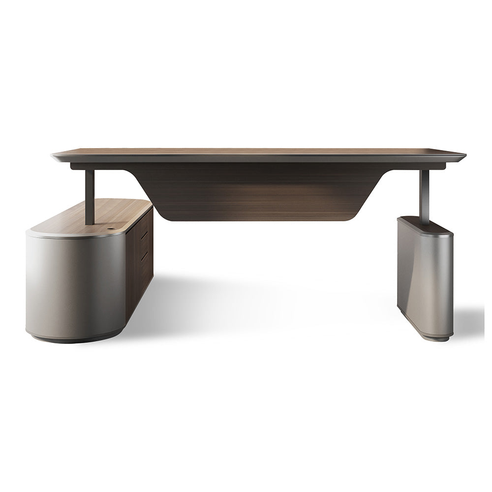 LUCA Electric Height Adjustable Sit Stand Desk 240cm - Hazelnut & Grey Finish, Ergonomic Executive Office Desk with Reversible Return for Home & Workspace