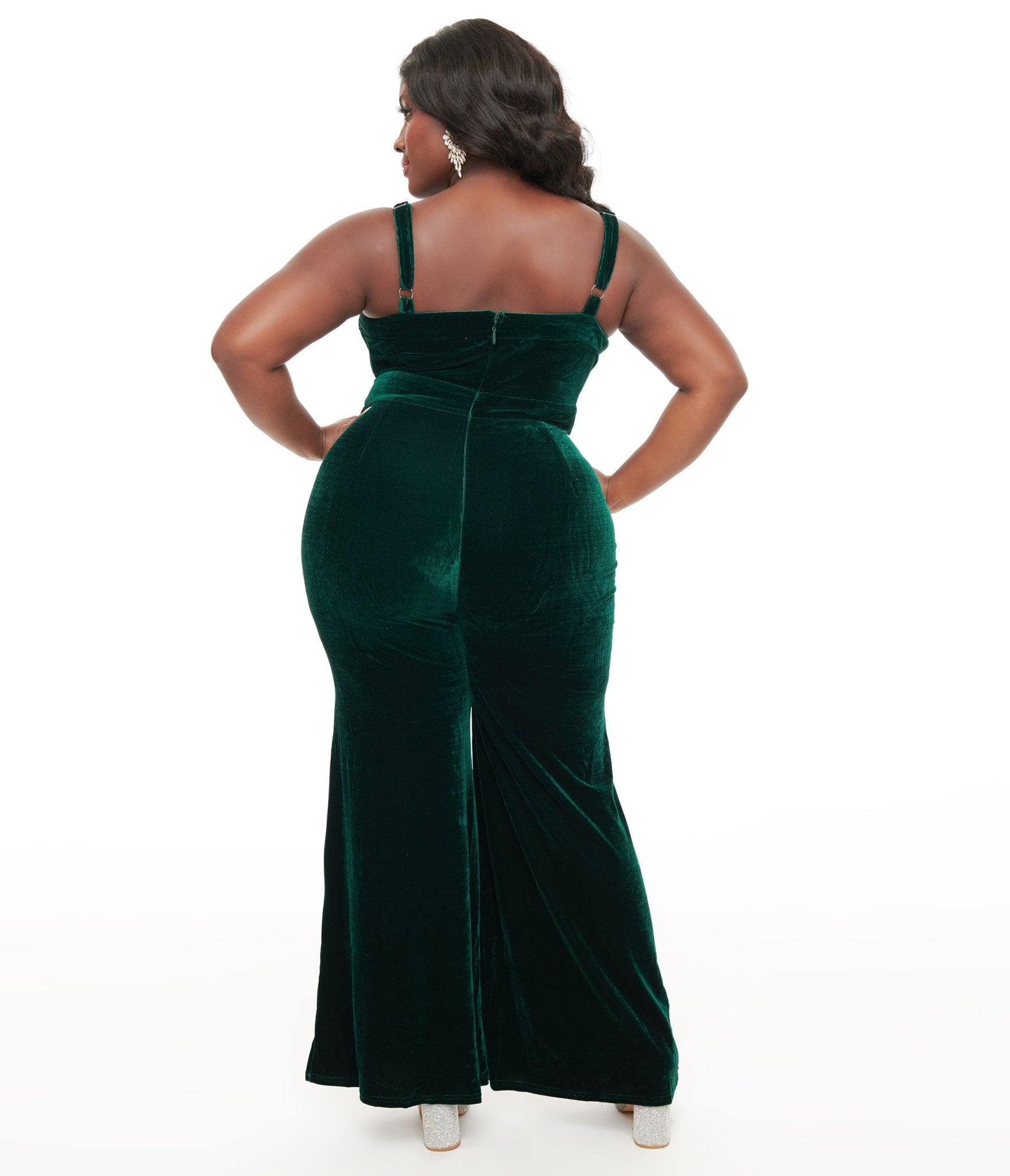 Plus Size Emerald Green Velvet Jumpsuit for Women - Elegant One Piece Romper for Curvy Ladies | Perfect for Parties, Weddings & Special Occasions
