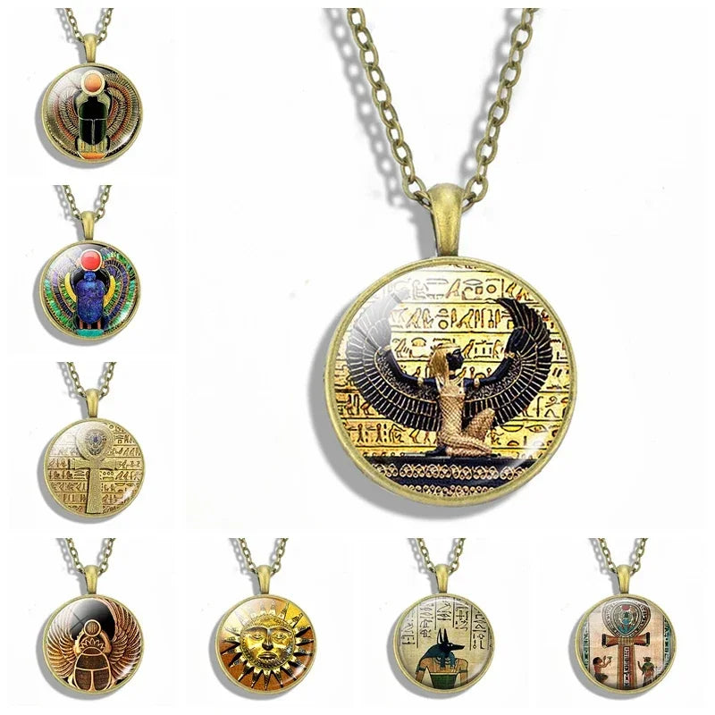 Egyptian Kingdom Necklace - Ancient Egyptian Style Jewelry for Women, Gold Plated Pendant with Hieroglyphics, Perfect for Costume Parties & Historical Events