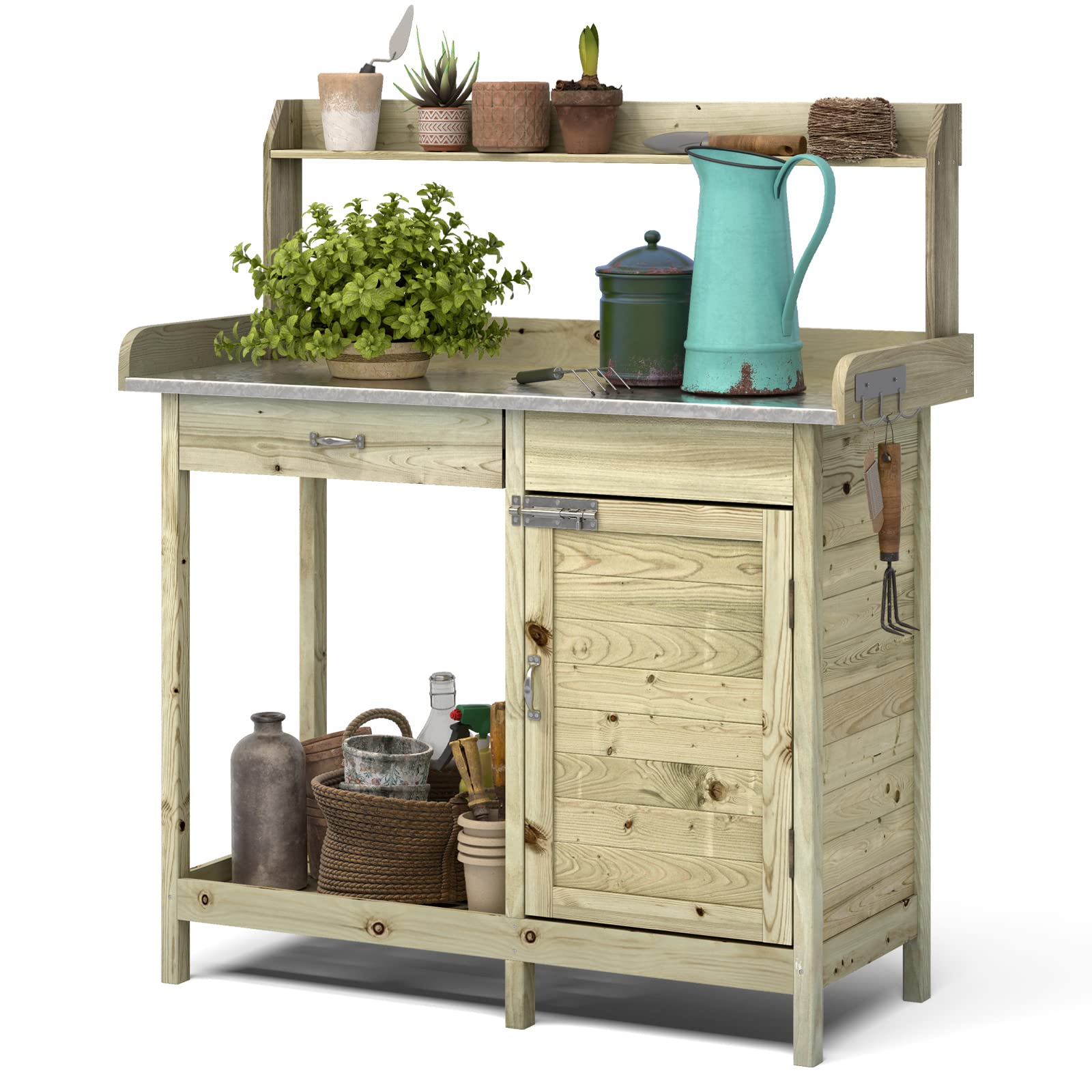 **ARNOT Wooden Potting Bench with Cabinet & Storage Shelf - Outdoor Garden Work Station for Planting, Potting & Organizing Garden Supplies - Perfect for Backyard, Patio & Greenhouse Use**