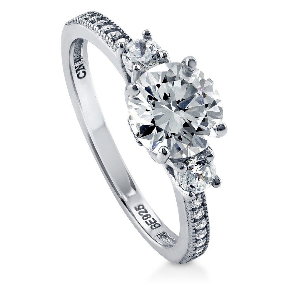 BERRICLE Sterling Silver 3-Stone Wedding Engagement Ring - 1.25 Carat Round Cut Cubic Zirconia CZ Promise Ring for Women - Rhodium Plated Size 4-10 - Perfect for Proposals, Anniversaries & Special Occasions