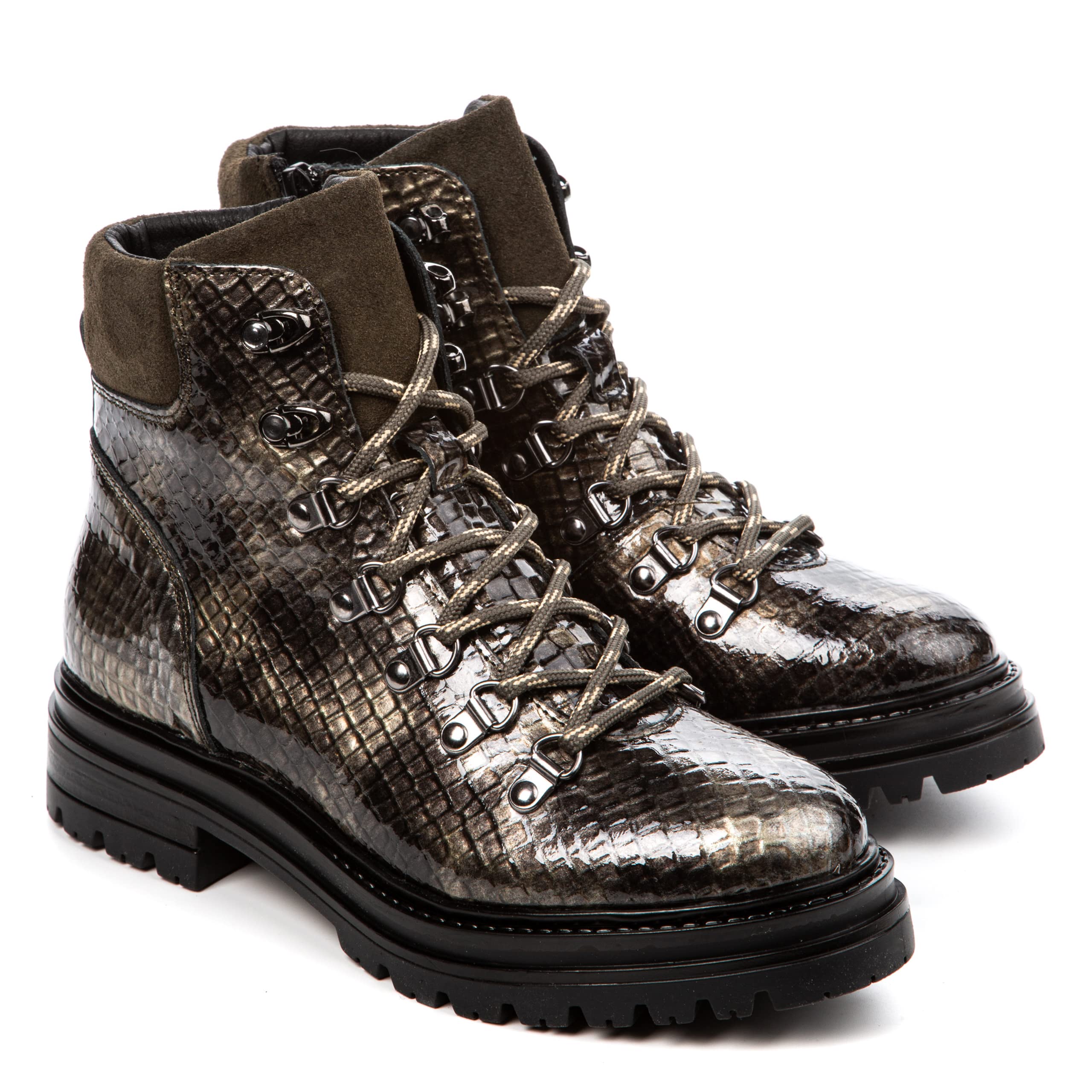 PHILIPPE ANDERS Women's Combat Boots - Khaki Italian Leather Ankle Boots with Zip, Fashion Casual & Warm Hiking Shoes for Women | Perfect for Outdoor Adventures, Daily Wear & Winter Style