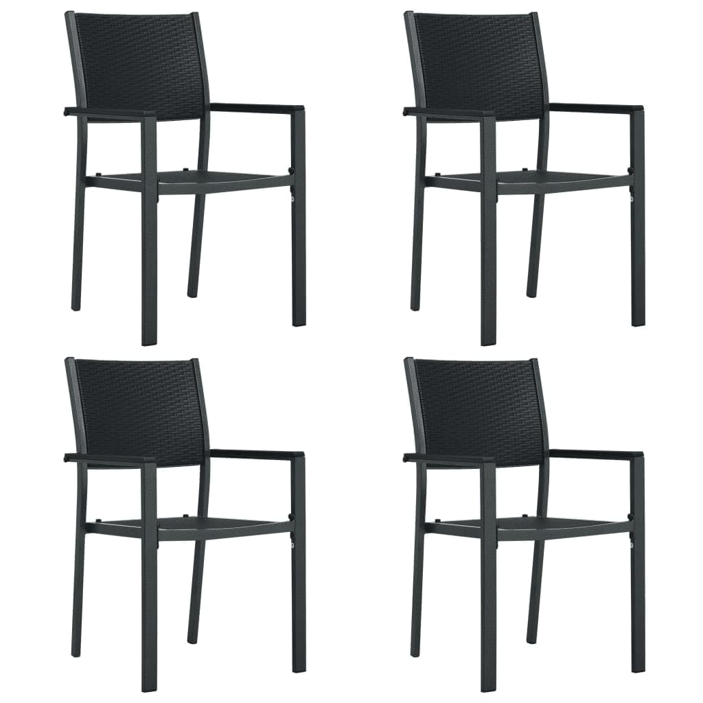 vidaXL 5-Piece Black Patio Dining Set with Glass Tabletop & Rattan-Look Chairs - Powder-Coated Steel Outdoor Furniture for Garden, Balcony, Deck, Backyard | Perfect for Outdoor Entertaining & Relaxation