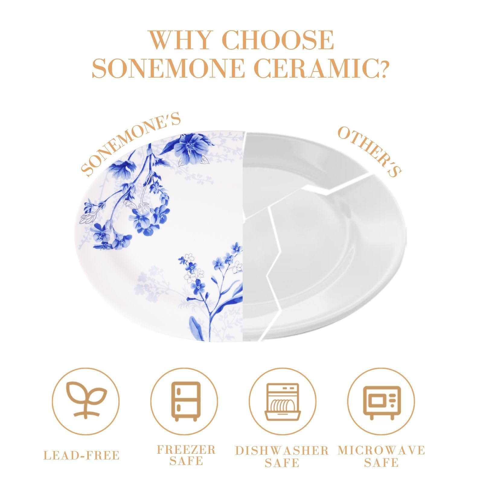 Sonemone Ink Flower 14-Inch Oval Ceramic Serving Platter - Microwave & Dishwasher Safe Party Dish for Pizza, Appetizers, Entertaining | Elegant Dinnerware for Weddings, Holidays & Family Gatherings