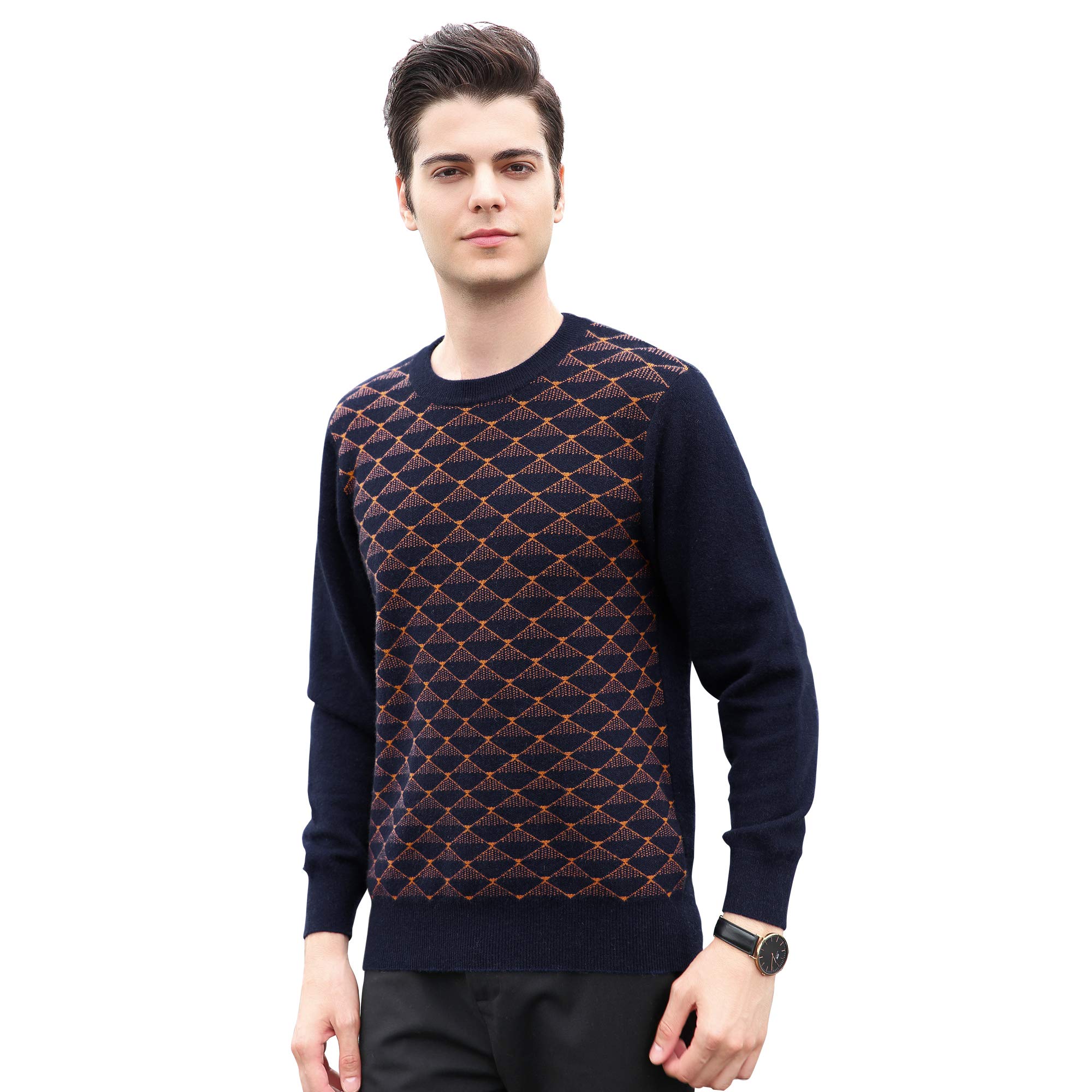 Premium 100% Pure Cashmere Sweater for Men - Soft Round Neck Pullover with Floral Design | Ideal for Winter, Office, and Casual Outfits