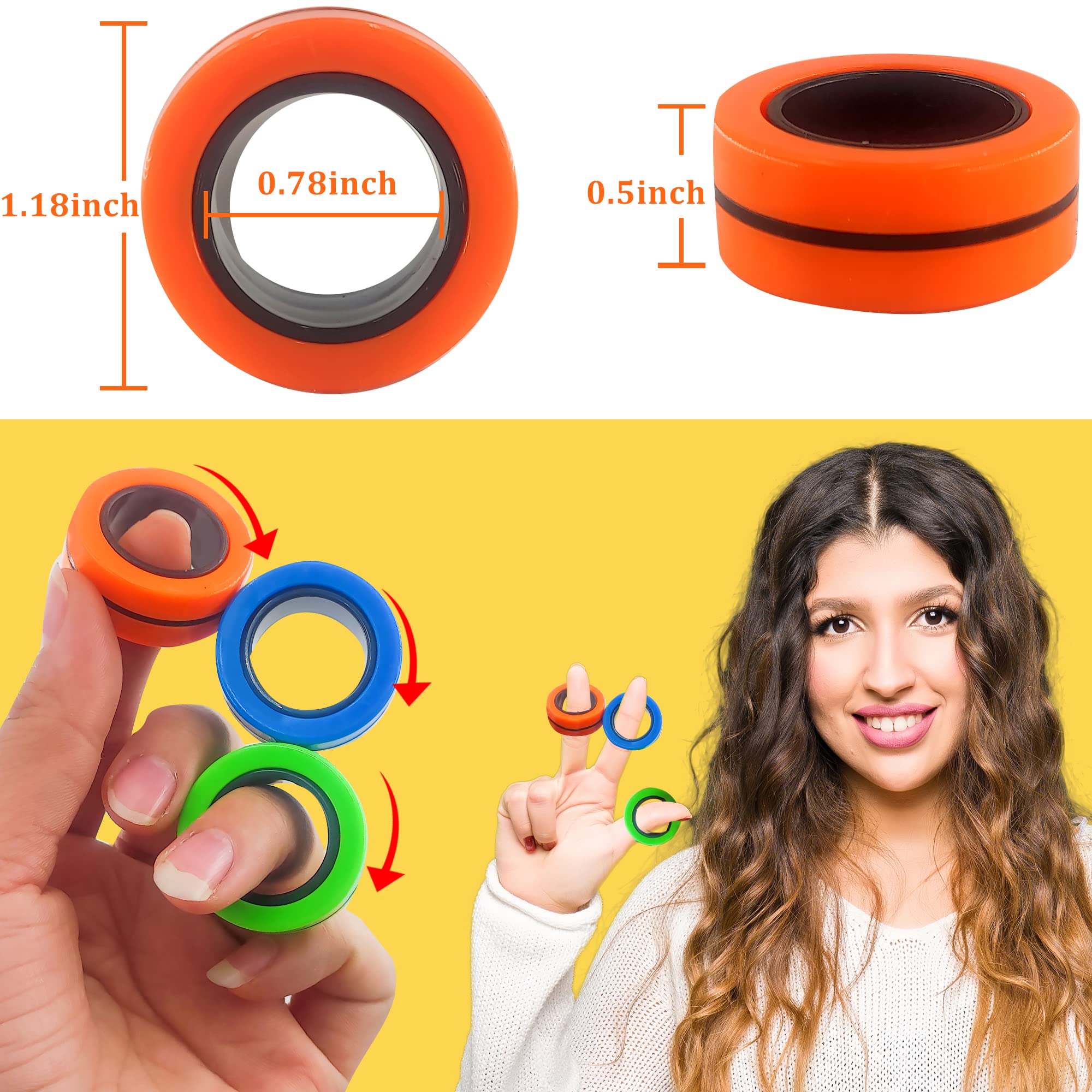 Magnetic Rings Fidget Toy Set - 3 Pack Stress Relief Sensory Toys for Adults & Kids with ADHD, Autism, OCD - Colorful Anti-Anxiety Fidget Spinner Alternative (Great for Office, School, Travel)