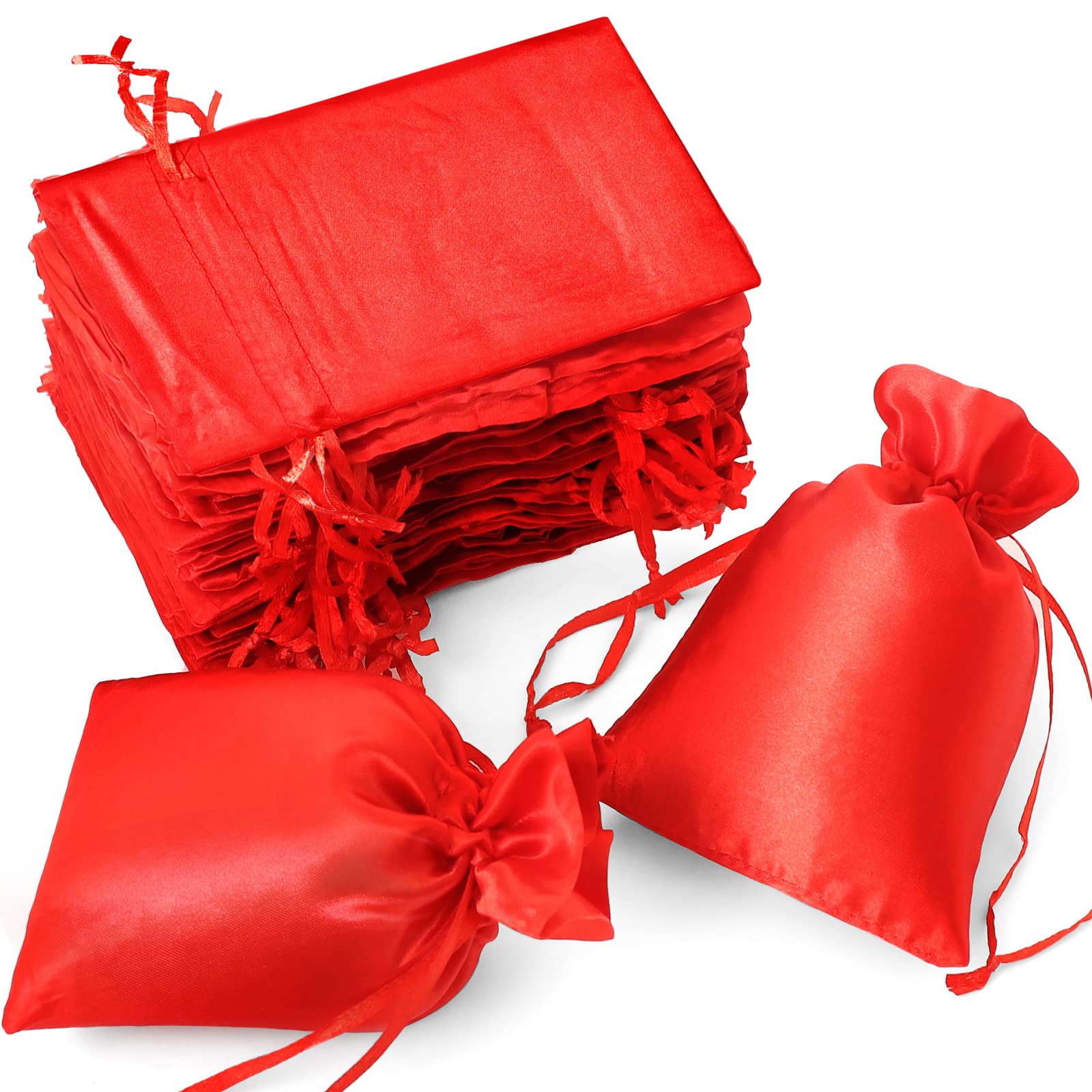 4x6 Inch Satin Drawstring Bags for Wedding Favors, Jewelry, Baby Shower, Christmas & Birthday Gifts - Elegant Party Favor Pouches in Red (Perfect for Business Events, Bridal Showers & Holiday Celebrations)