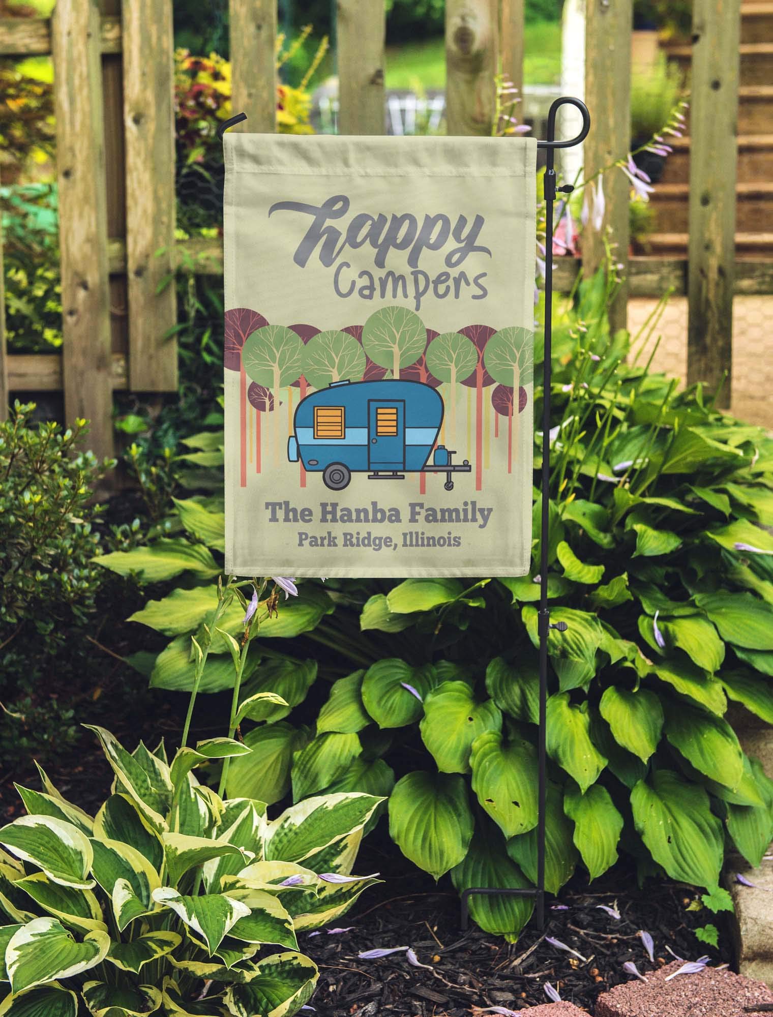 Personalized Double Sided Happy Campers Retro Camp Trailer Flag - Custom Outdoor Camping Decor for RV, Campsite & Tailgating Parties - Perfect for Campgrounds, Road Trips & Outdoor Adventures