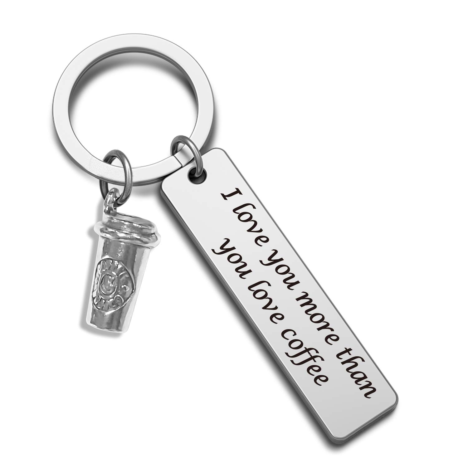 Coffee Keychain for Coffee Lovers - Barista Jewelry Gift with 'I Love You More Than You Love Coffee' Engraving - Perfect for Baristas, Coffee Enthusiasts & Romantic Gifts