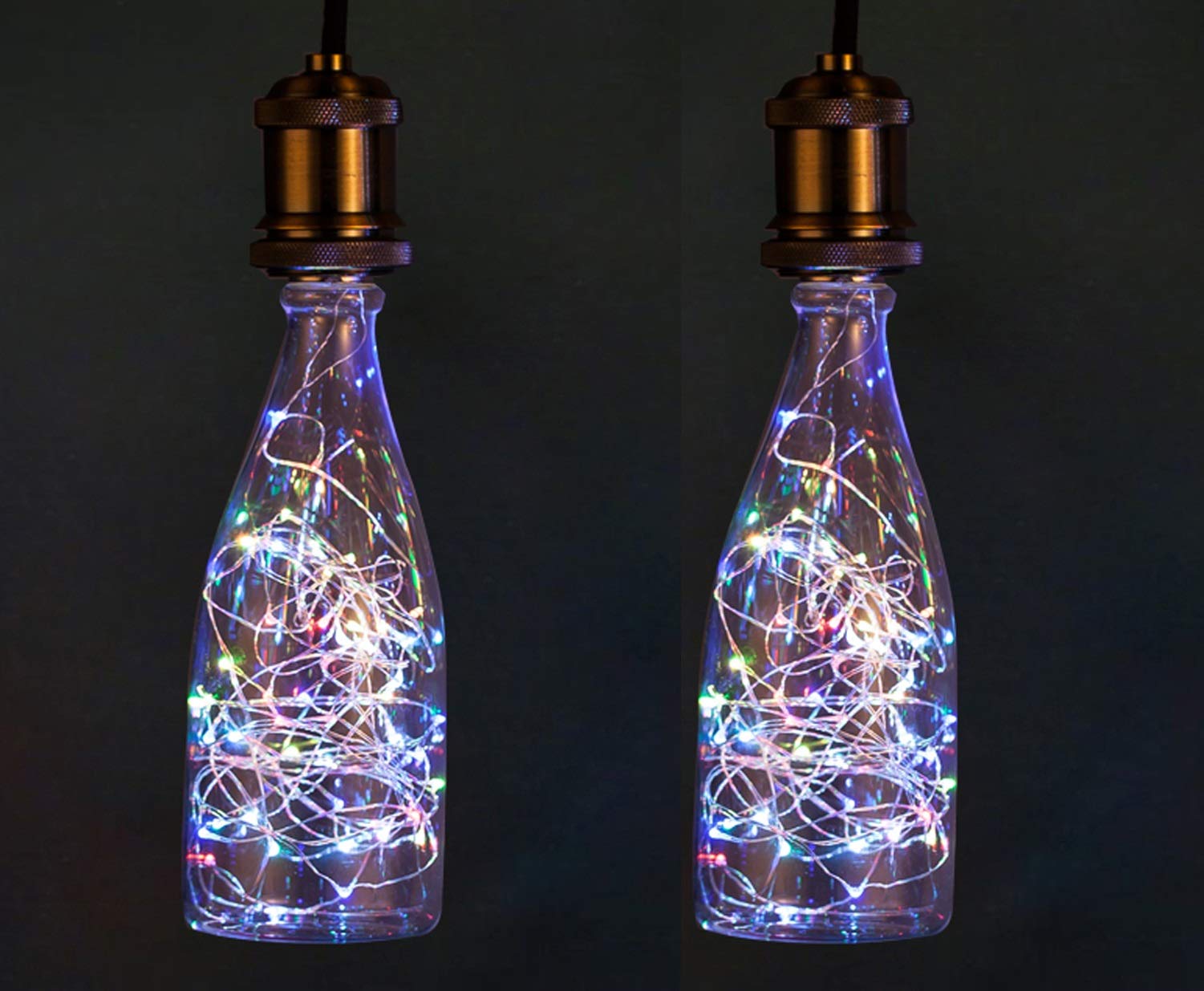 Vintage Edison Wine Bottle Decorative Light Bulbs - 7 Color Changing LED String Lights with E27 Base (2 Pack) - Perfect for Home Bar, Restaurant Decor, Wedding & Party Lighting
