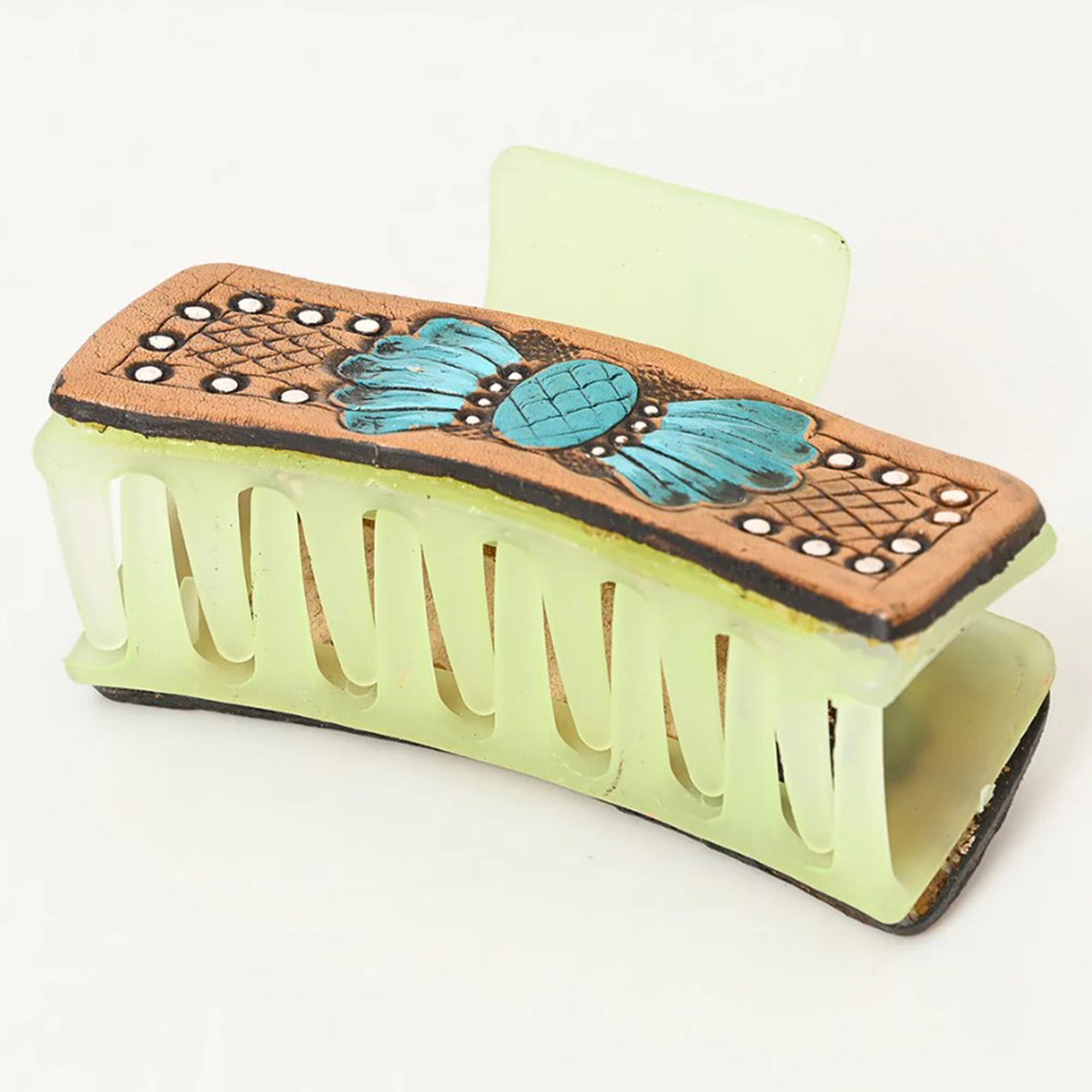 American Darling Leather Hair Clip with Hand-Painted Bow - Elegant Hair Accessory for Women, Girls, Parties & Weddings