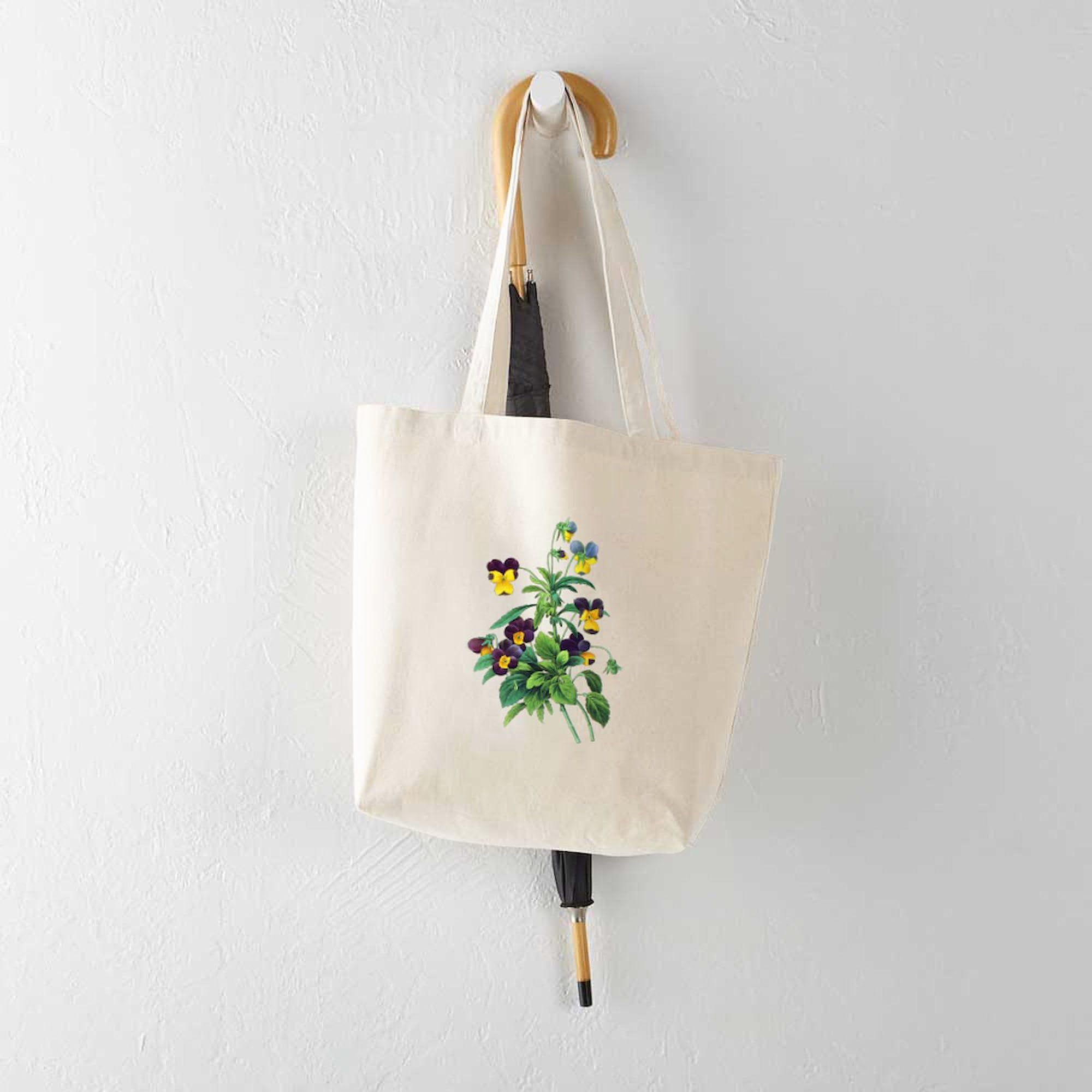 Pierre Joseph Redoute Botanical Tote Bag - Natural Canvas Reusable Shopping Bag with Floral Design for Groceries, Farmers Market & Eco-Friendly Lifestyle