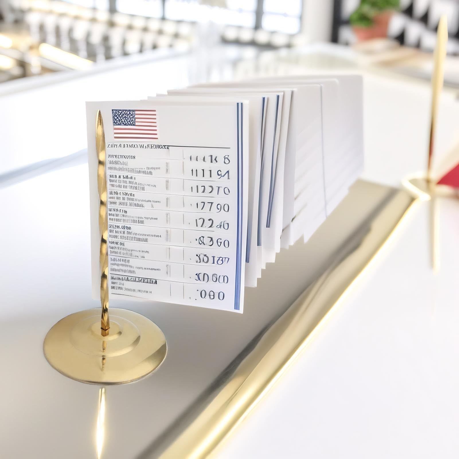 Stainless Steel Desk Receipt Holder - Bill Fork Rod Paper Organizer for Restaurant, Office & Home - Gold Check Spindle Memo Holder for Bills, Notes & Documents