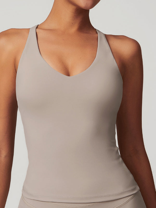 ZASUWA Women's Quick Dry Sports Bra - U Neck Cross Back Adjustable Strap Workout Top for Yoga, Running & Gym | Breathable Hollow Out Design