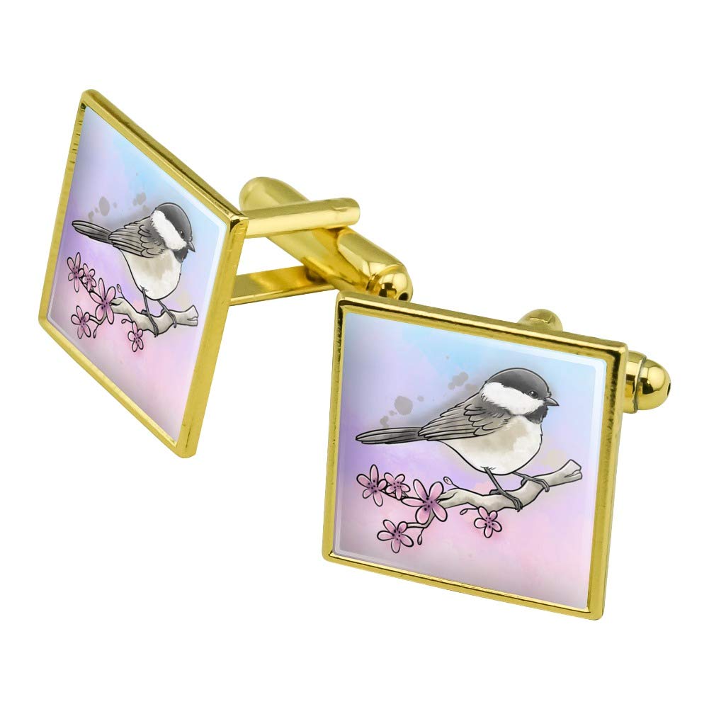Black-Capped Chickadee Watercolor Cufflinks - Silver & Gold Bird-Themed Jewelry for Men | Perfect for Weddings, Business Meetings & Formal Occasions