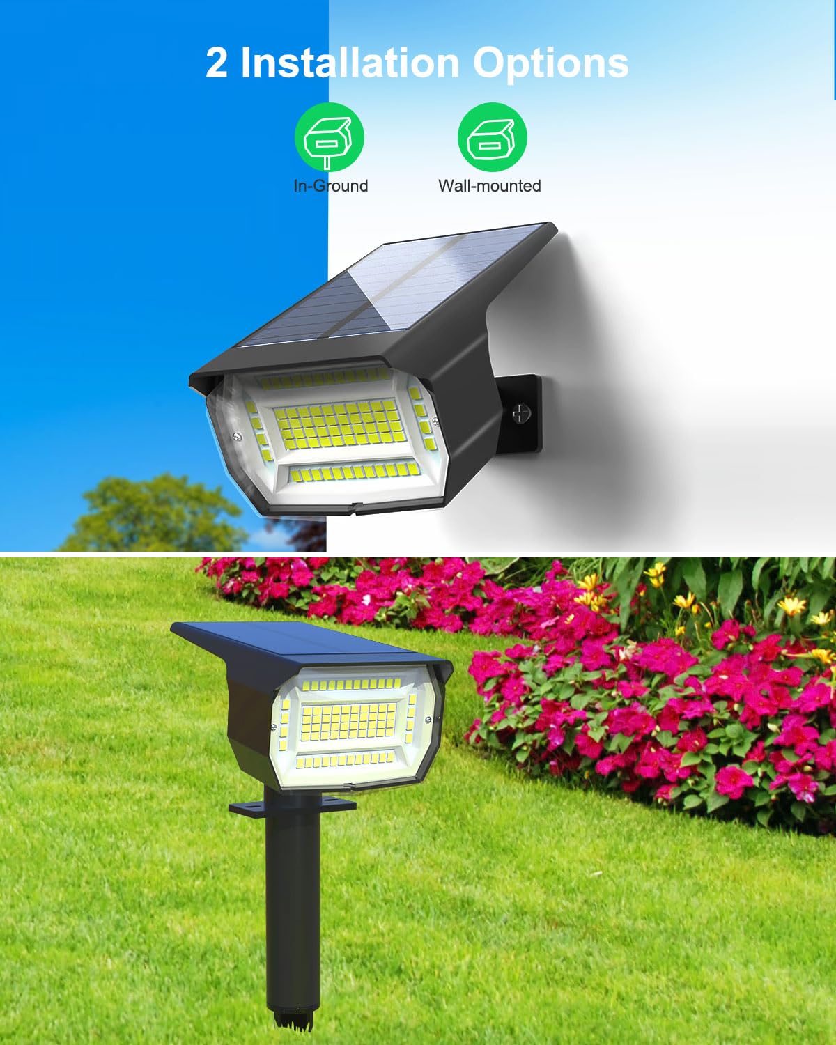 LOTMOS 72 LED Solar Spot Lights Outdoor Waterproof - 2-in-1 Solar Landscape Lighting with 3 Modes & Auto On/Off - IP67 Rated Solar Powered Wall Lights for Front Door, Backyard, Garage, Garden, Pathway (Warm White) | Perfect for Accent Lighting and Home Security