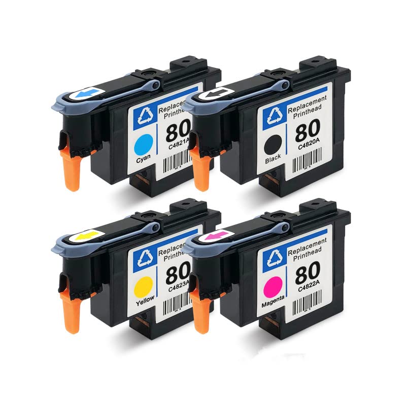 Compatible HP 80 Printhead C4820A C4821A C4822A C4823A Replacement for HP Designjet 1050 1055 1055cm 1050c Plus Printers - 1BK 1C 1Y 1M Color Set - Perfect for Office & Graphic Design Printing