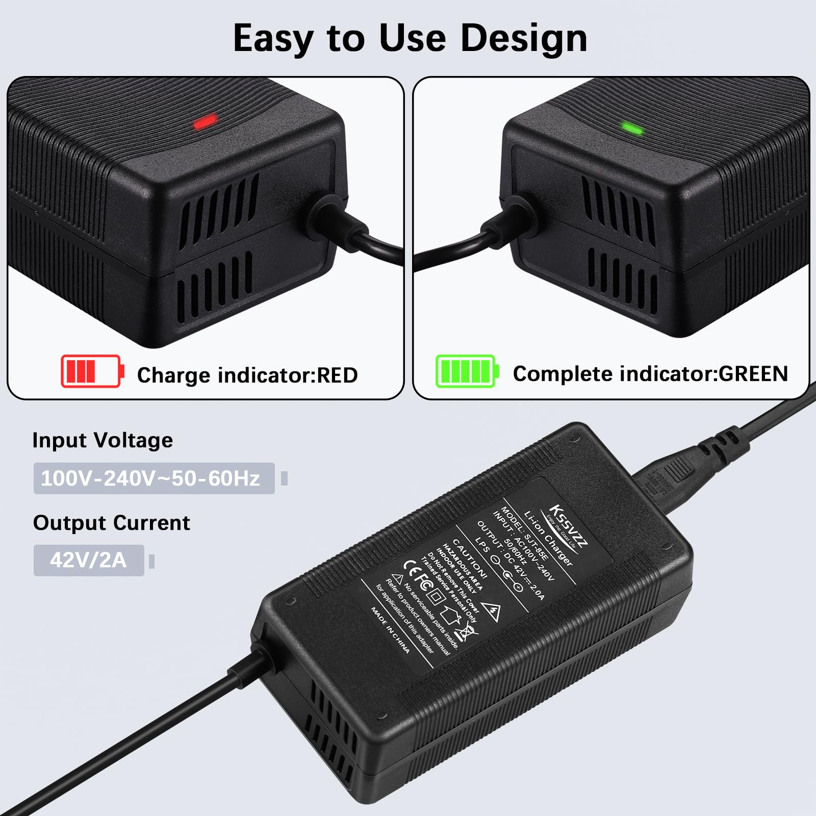 42V 2A Fast Battery Charger with Cooling System - Universal Replacement Charger for 36V Lithium Battery (5 Plugs Included) - Compatible with Jetson, Gotrax, Razor, Ninebot, Segway, Swagtron, Hiboy Electric Scooters & Bikes - Perfect for Home, Office & Outdoor Charging