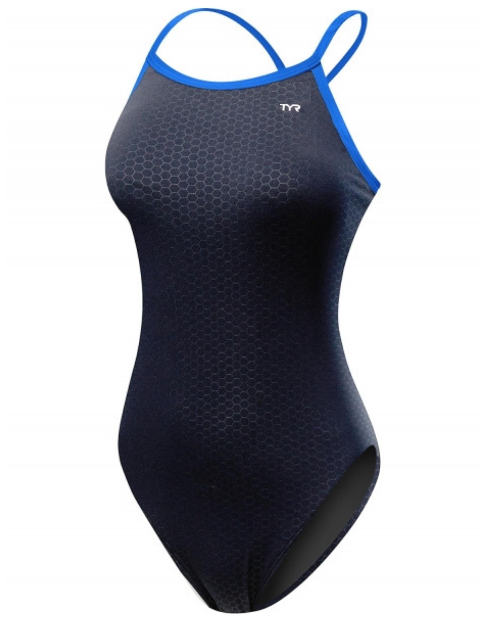 HEXA Durafast Elite Diamondfit Girls Swimsuit - Black & Blue - Perfect for Swimming, Beach & Pool Activities