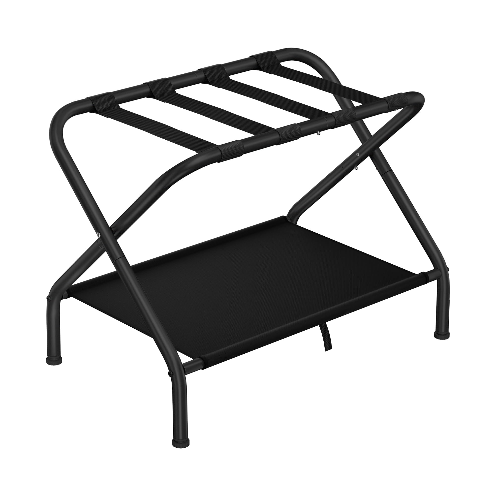 Dunatou Folding Luggage Rack with Storage Shelf - Heavy Duty 200 lb Capacity - Space Saving Suitcase Stand for Hotel Bedroom, Guest Room & Home Use - Sturdy Black Travel Organizer for Suitcases & Bags