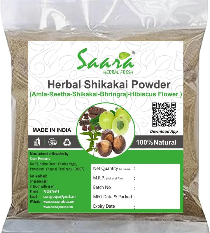 SAARA Herbal Shikakai Powder 400g - Natural Hair Cleanser with Amla, Reetha, Bhringraj & Hibiscus for Strong, Healthy Hair - Perfect for Ayurvedic Hair Care & Scalp Treatment at Home
