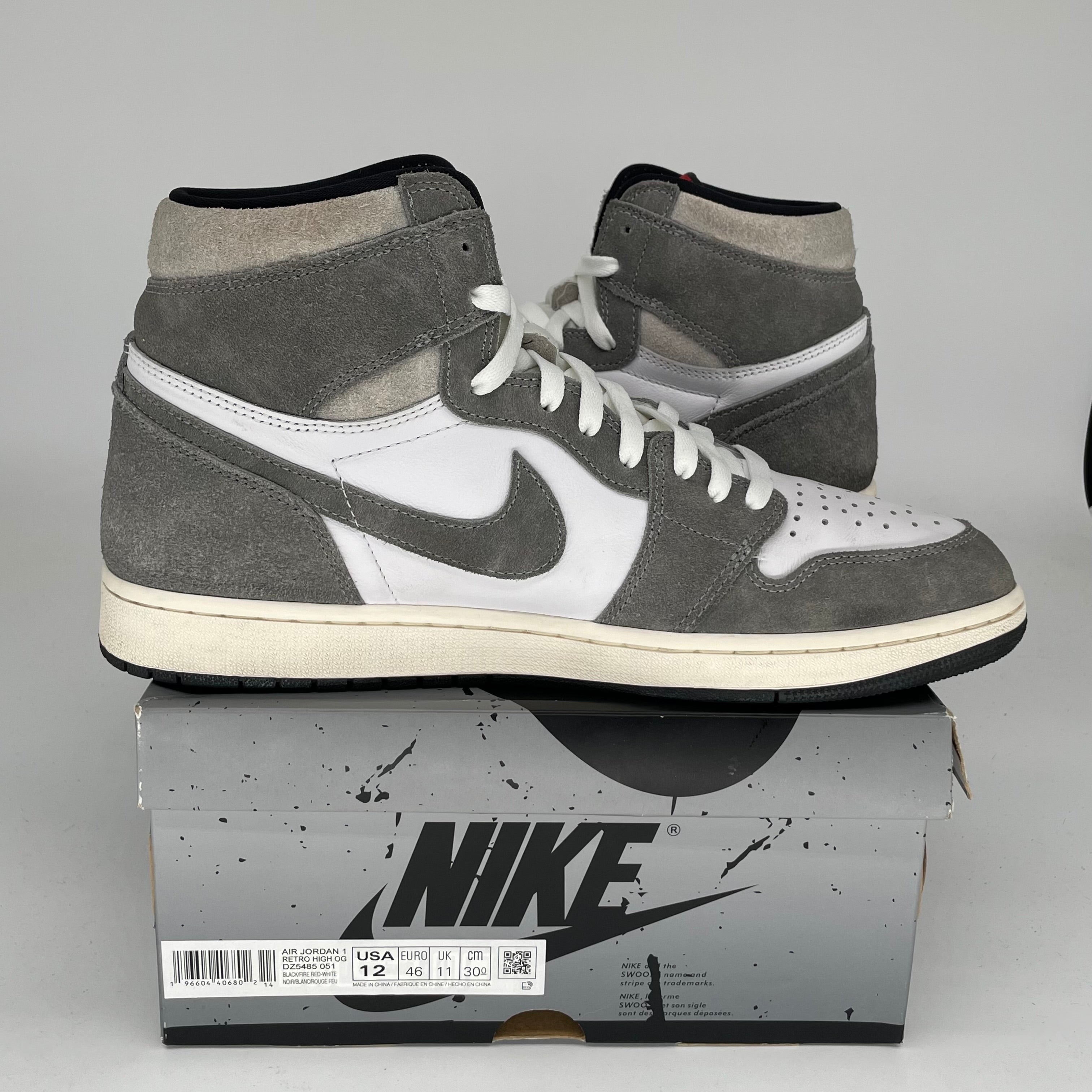 Original Air Jordan 1 Washed Black Men's Basketball Shoes Size 12 (DZ5485-051) - Retro High-Top Sneakers for Casual Wear & Street Style