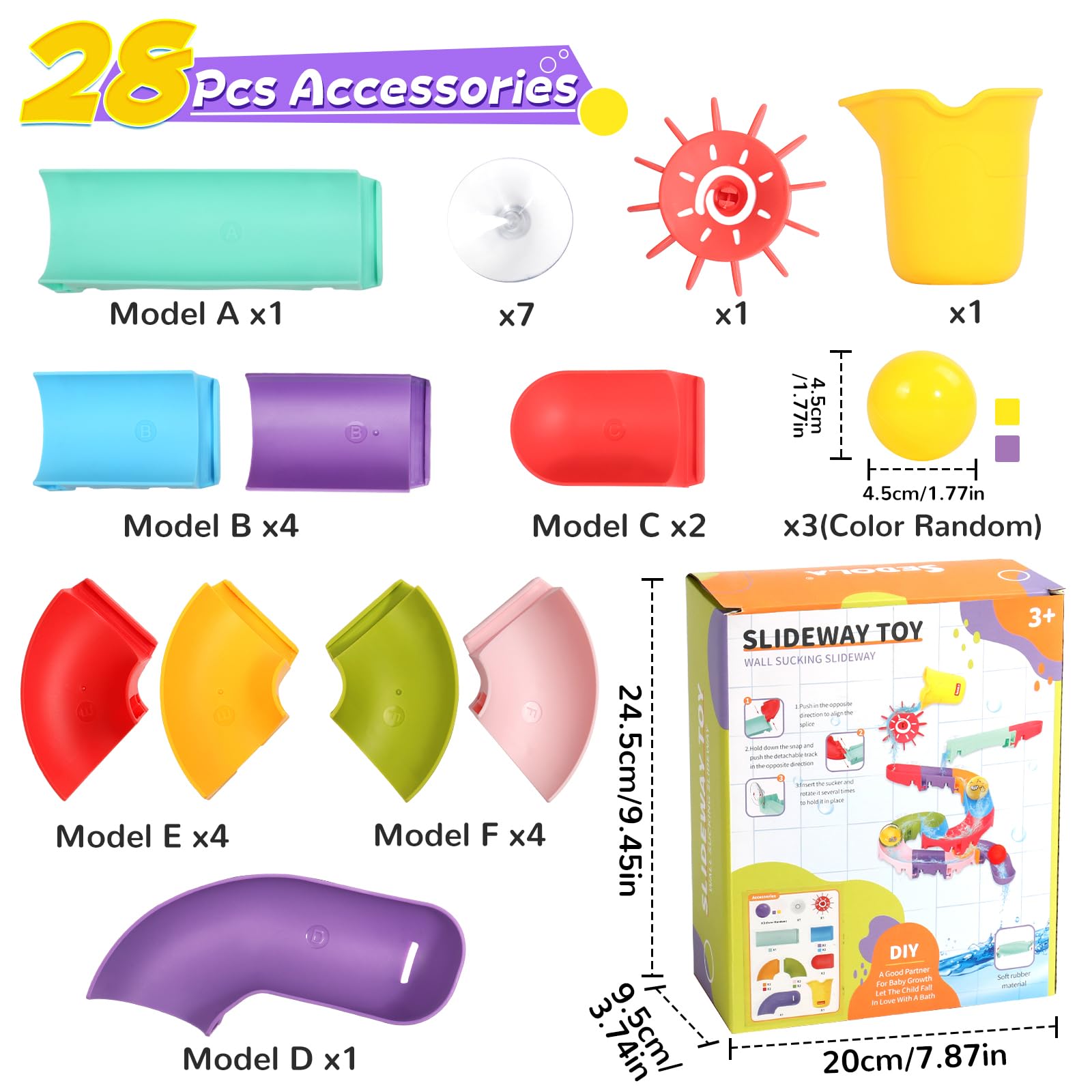 Fajiaboo Toddler Bath Toys for Kids Ages 1-6 - DIY Slippery Slide Track Bathtub Toys Set for Boys & Girls - Fun Baby Shower Gift & Bath Time Activity for Toddlers 1-3 Years Old - Perfect for Sensory Play and Early Learning Development