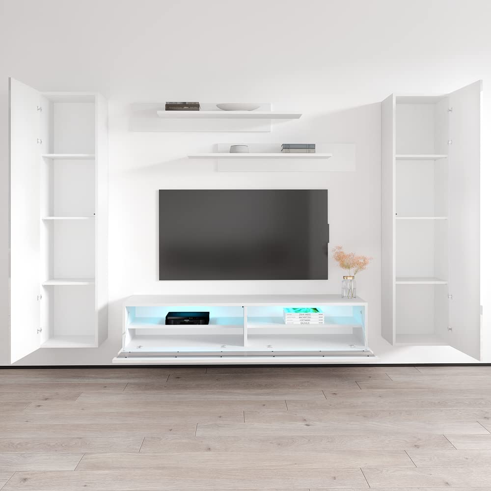 Modern Floating TV Stand with Storage & LED Lights - Wall-Mounted Entertainment Center for Bedroom & Living Room - 35