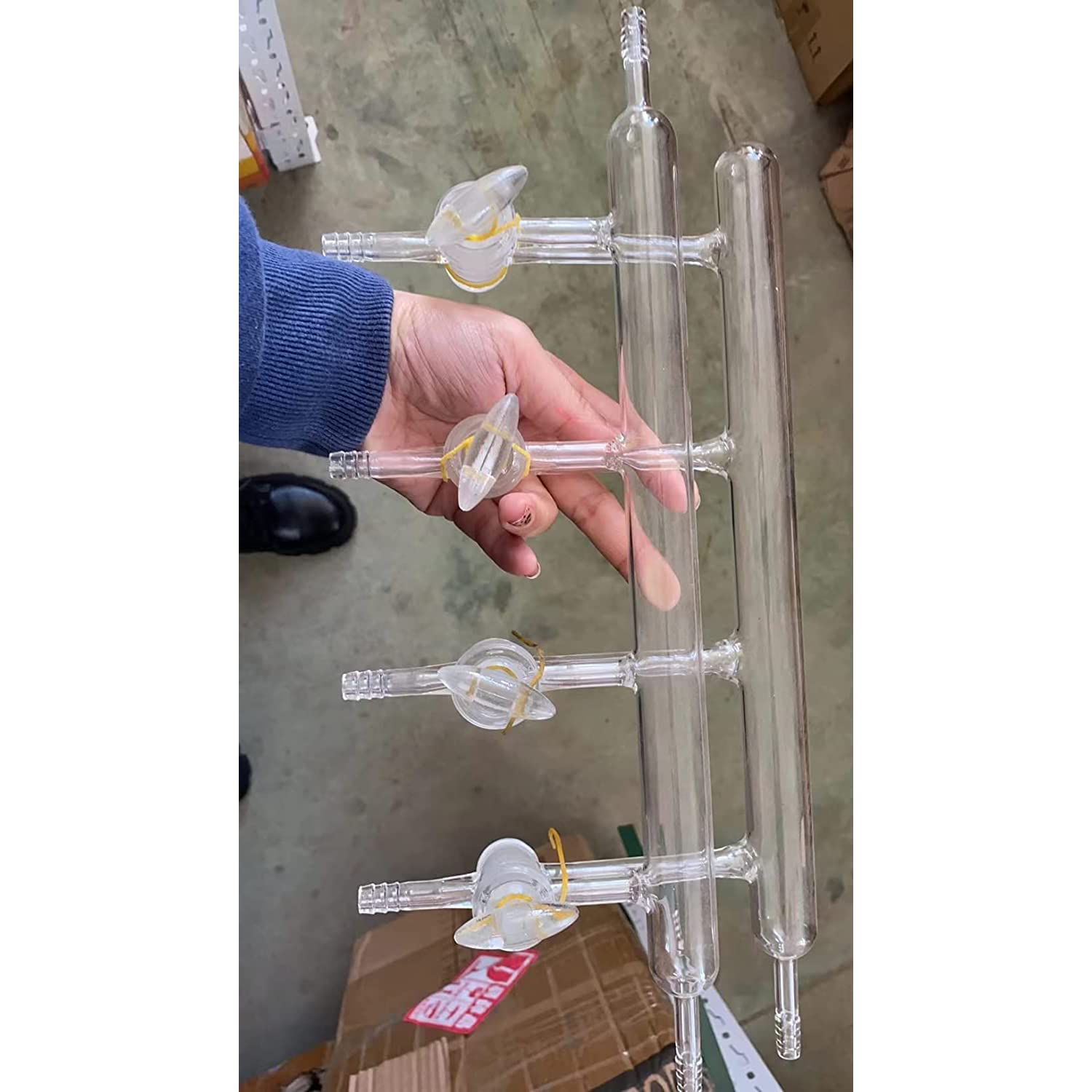 High-Quality Lab Glass Double Manifold Vacuum Gas Distributor - Double Row Vacuum Gas Distributor with Solid Glass Stopcock (4-Port) - Perfect for Chemistry Experiments, Distillation & Lab Research